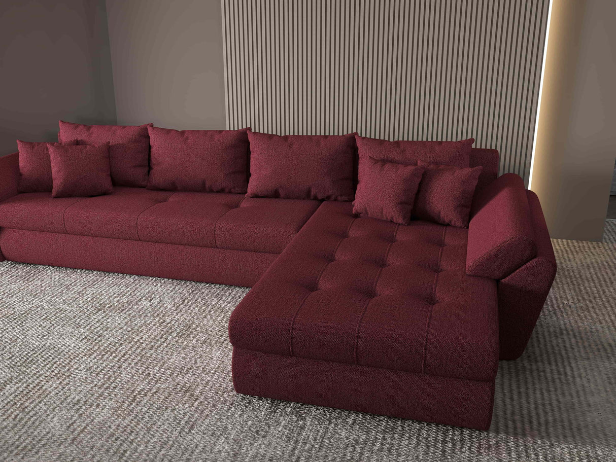 Colțar extensibil dumonde cu ladă de depozitare si sezut confortabil din spuma HR, Loana XL Enjoy Rosu II 335x185 cm Fabrica