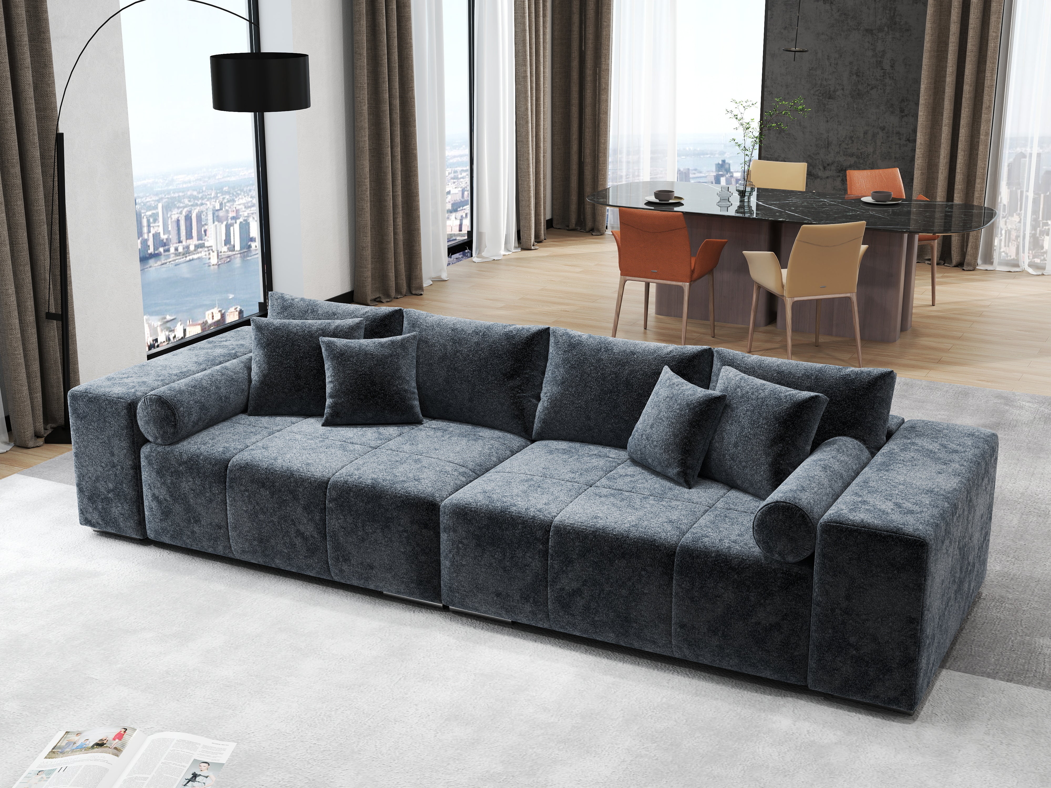 Canapea extensibilă dumonde cu ladă de depozitare si sezut confortabil din spuma HR, Marbela Euphoria Grafit XXL 295x100 cm fabrica