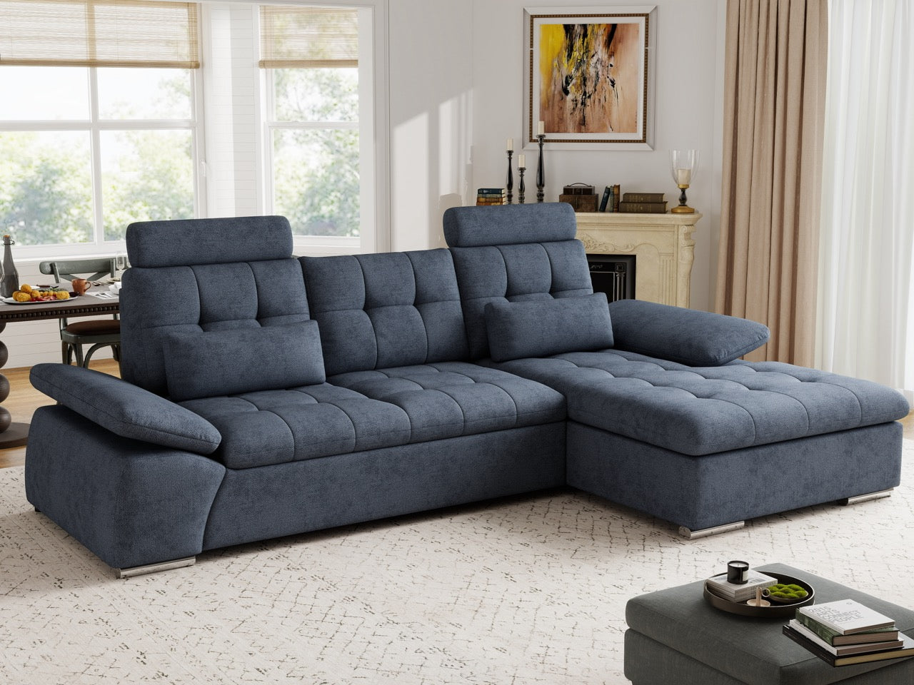 Colțar extensibil dumonde cu ladă de depozitare și șezut confortabil din spumă HR, Merkur Enjoy Antracit 270x168 cm II