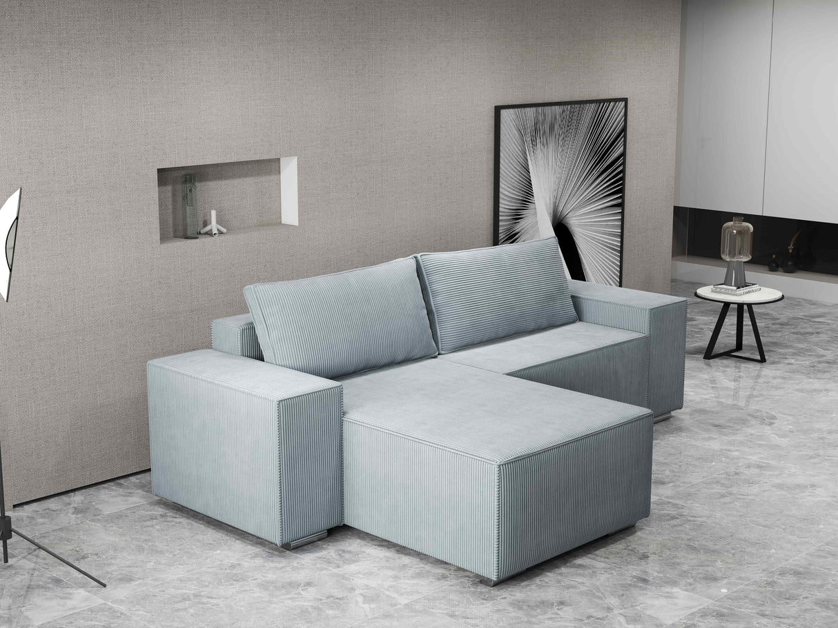 Colțar extensibil dumonde cu ladă de depozitare si sezut confortabil din spuma HR, Dream Zoom Gri Mint 290x185 cm Fabrica