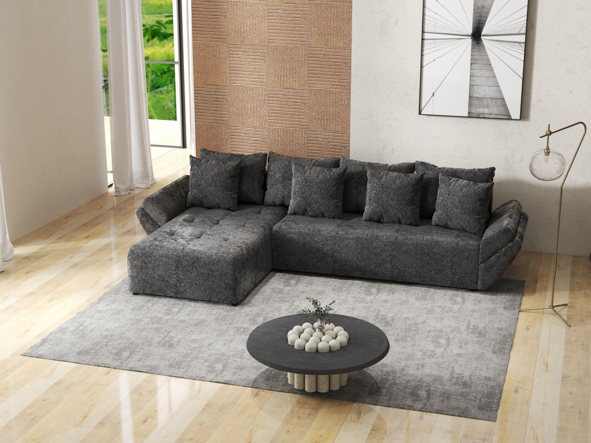 Colțar extensibil dumonde cu ladă de depozitare si sezut confortabil din spuma HR, Berlin XL Euphoria Black 350x185 cm II Fabrica
