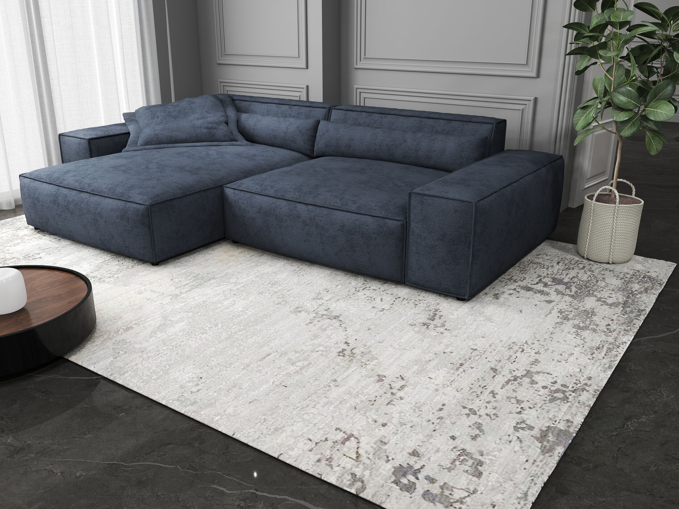 Colțar dumonde cu șezut confortabil din spumă HR, Marvelo Enjoy Antracit 264x175 cm