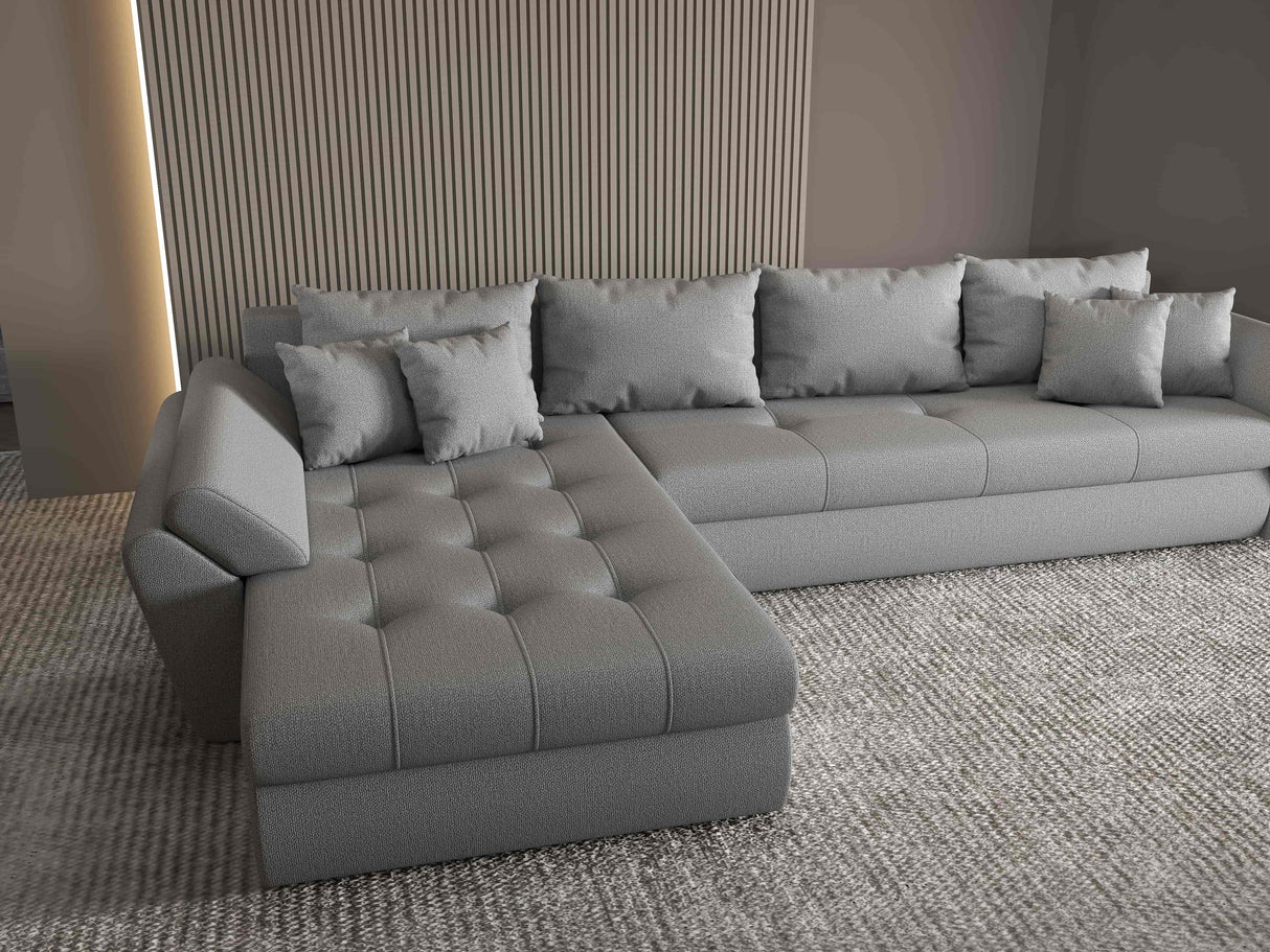 Colțar extensibil dumonde cu ladă de depozitare si sezut confortabil din spuma HR, Loana XL Enjoy Gri 335x185 cm Fabrica