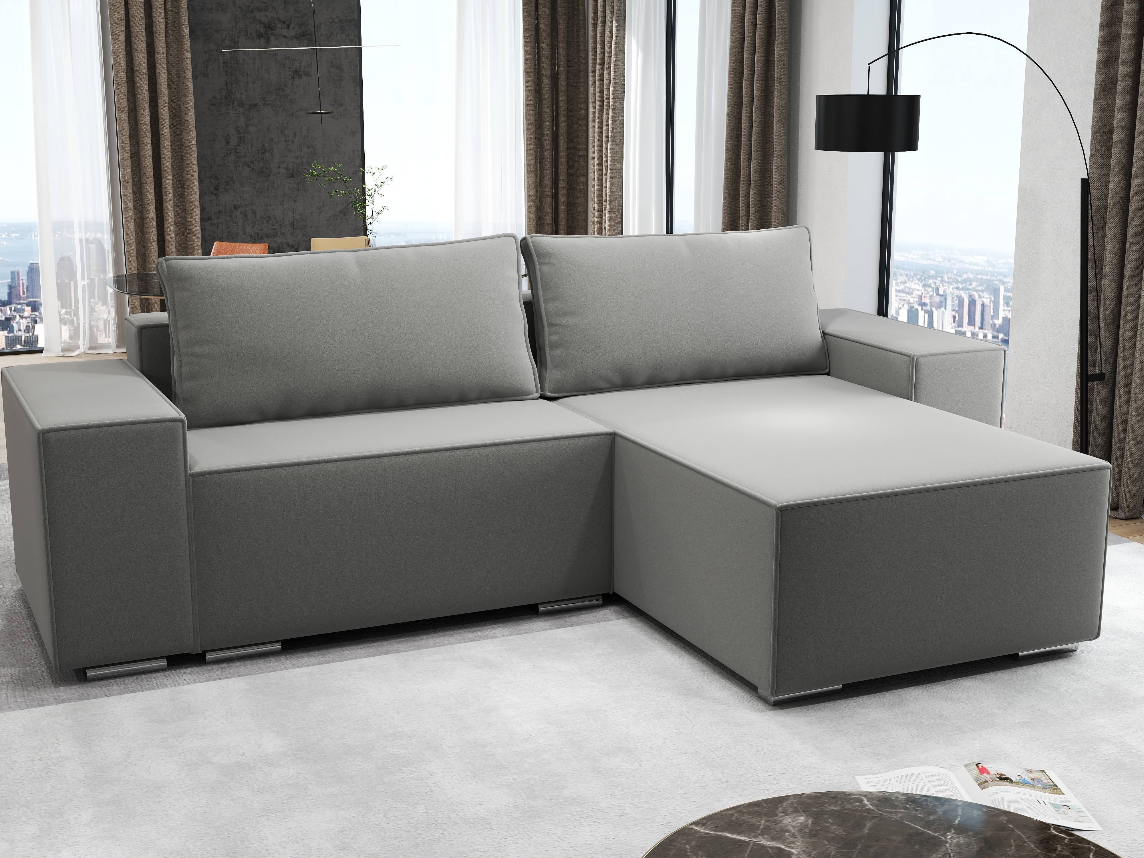 Colțar extensibil dumonde cu ladă de depozitare si sezut confortabil din spuma HR, Dream Royal Gri 290x185 cm II Fabrica