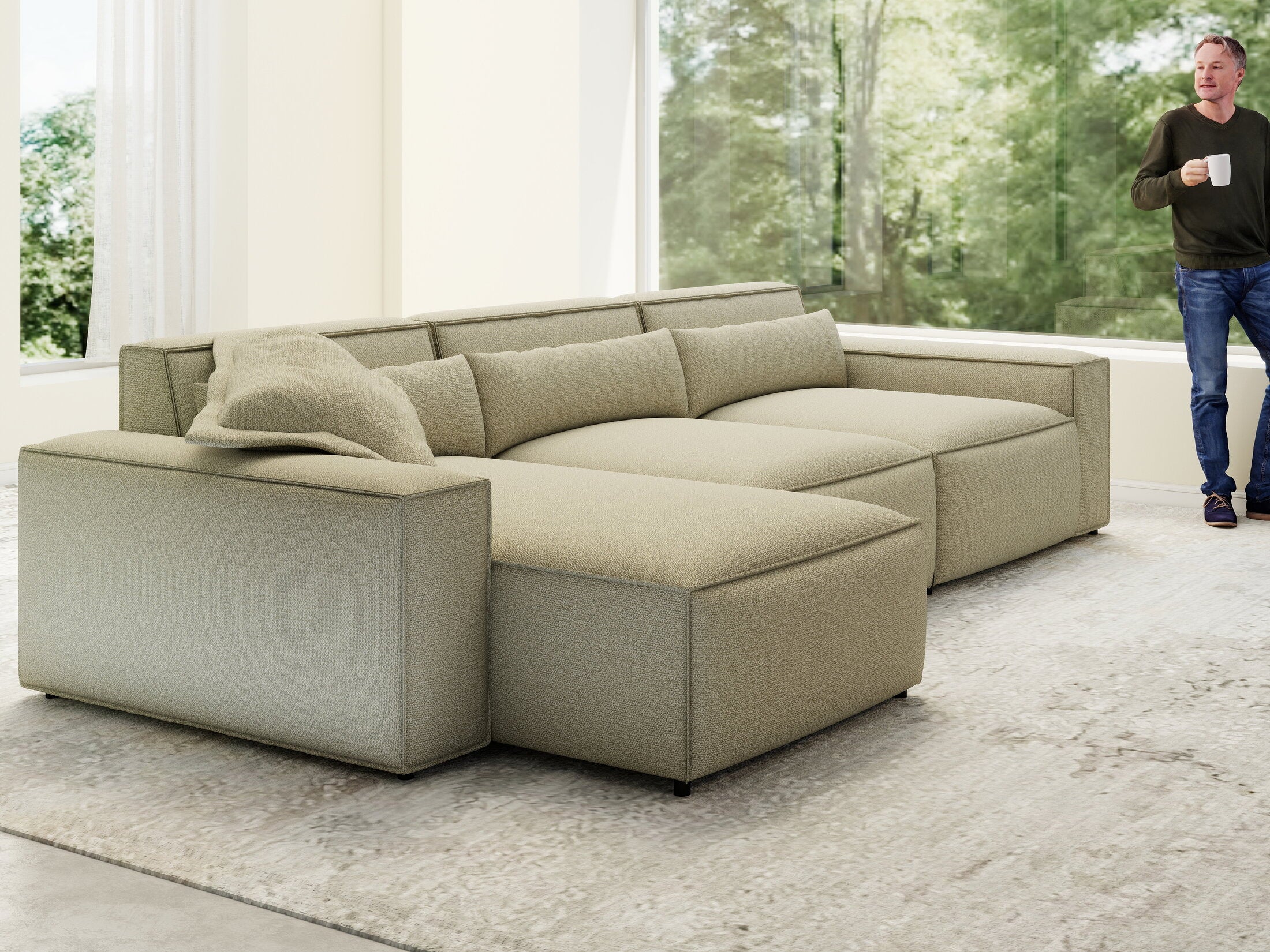 Colțar dumonde cu sezut confortabil din spuma HR, Marvelo XL Enjoy Bej 366x175 cm