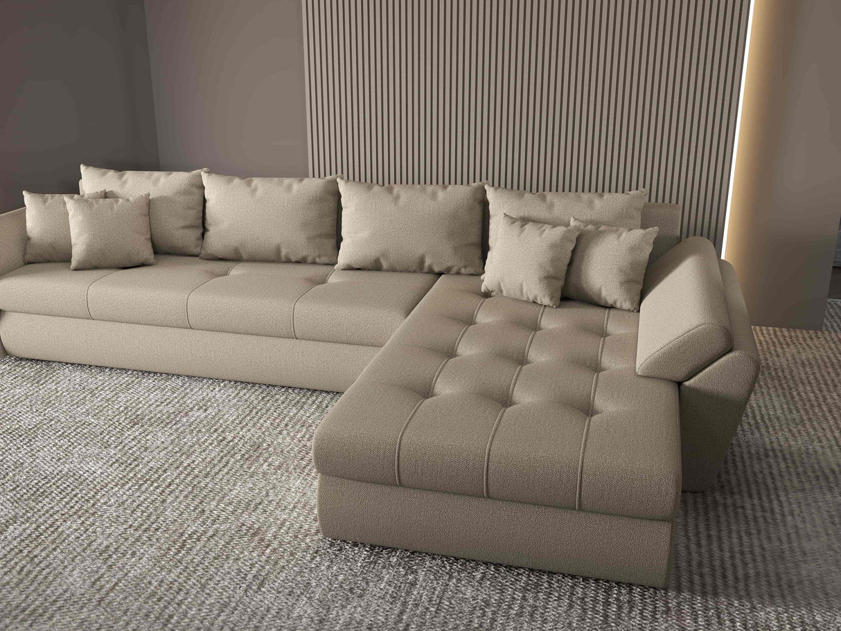 Colțar extensibil dumonde cu ladă de depozitare si sezut confortabil din spuma HR, Loana XL Enjoy Bej II 335x185 cm Fabrica