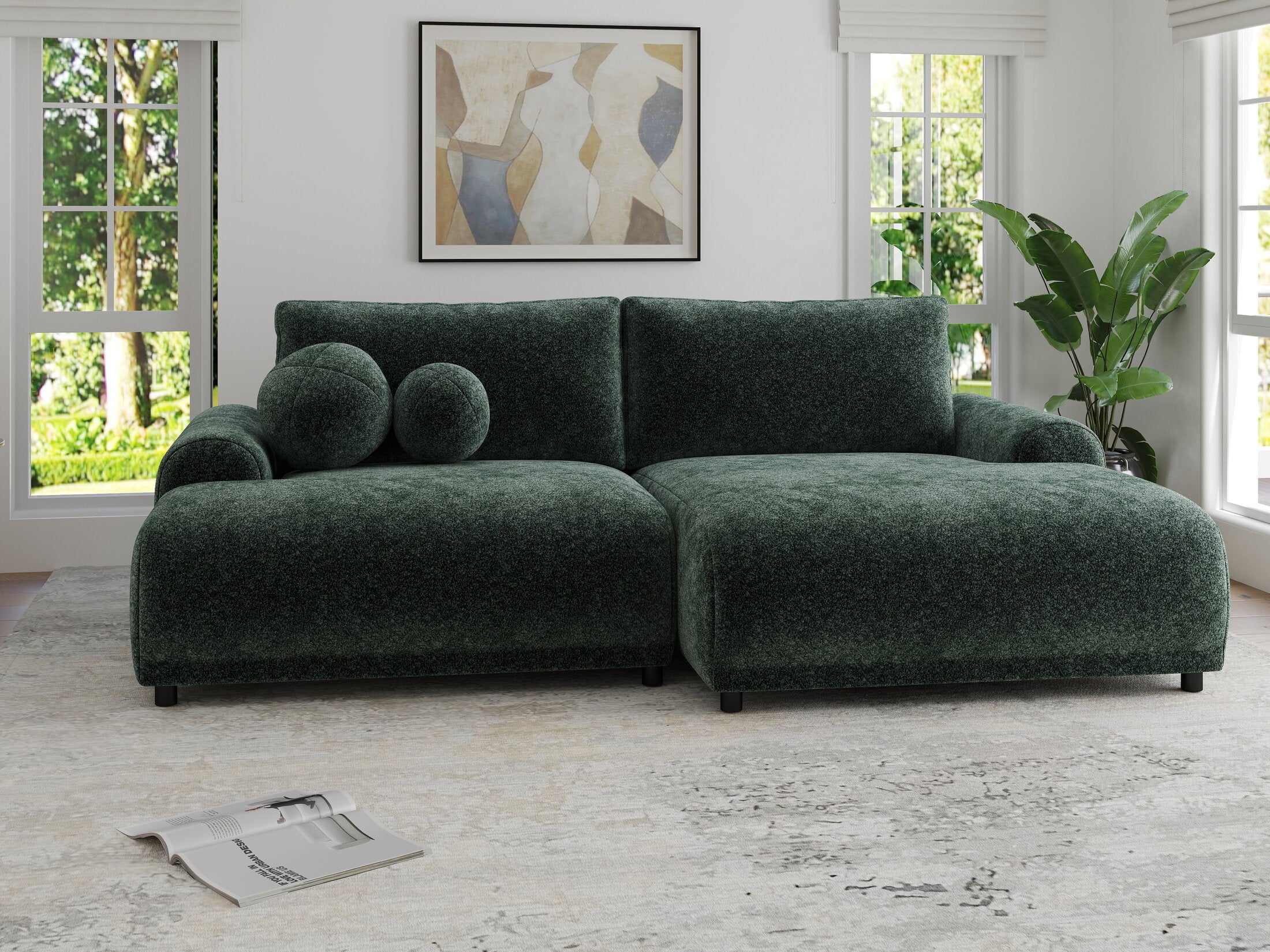 Colțar extensibil dumonde cu ladă de depozitare și șezut confortabil din spumă HR, Carlo Euphoria Verde 240x145 cm II