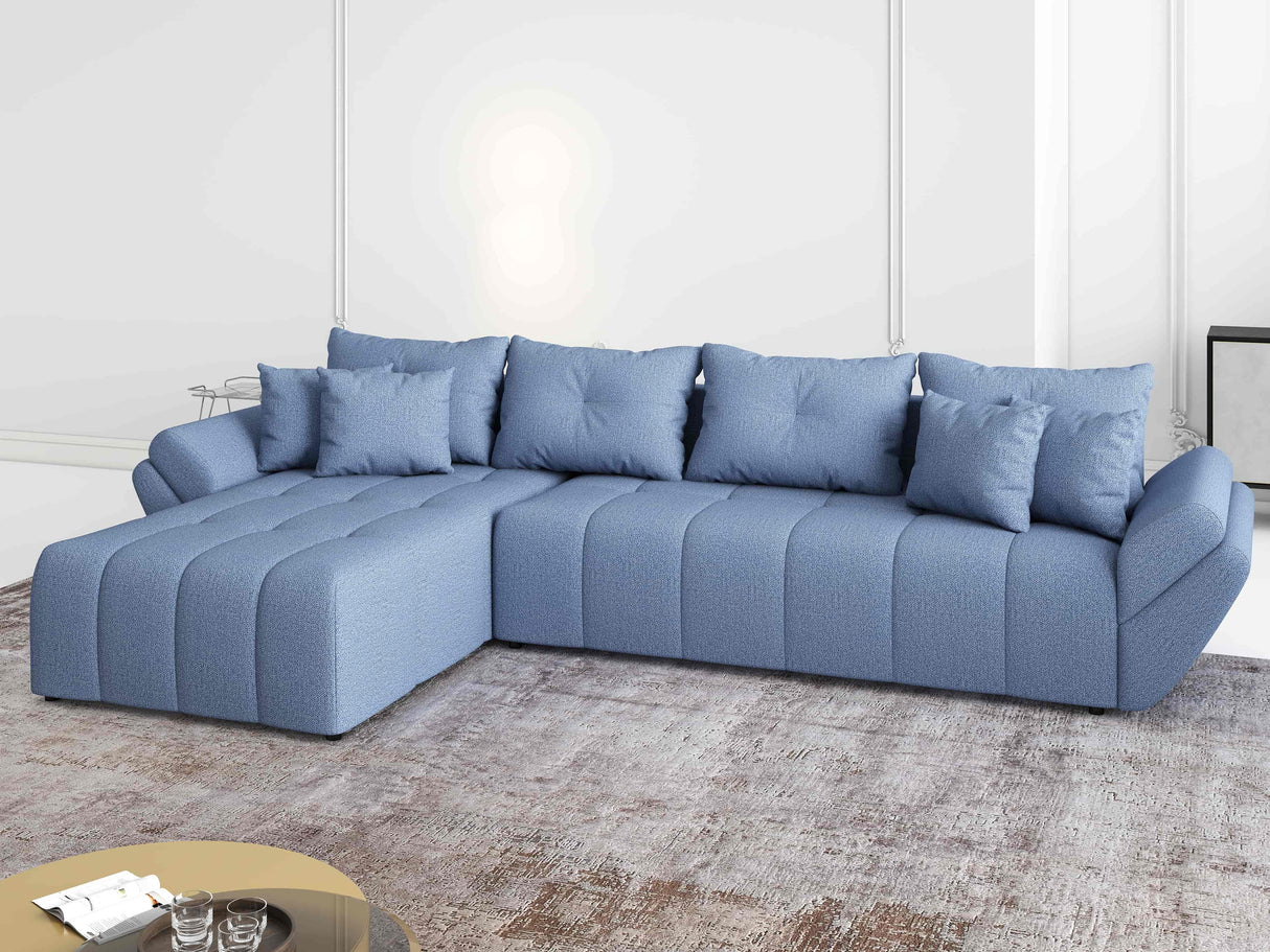 Colțar extensibil dumonde cu ladă de depozitare si sezut confortabil din spuma HR, Berlin XL Enjoy Lux Blue 350x185 cm Fabrica