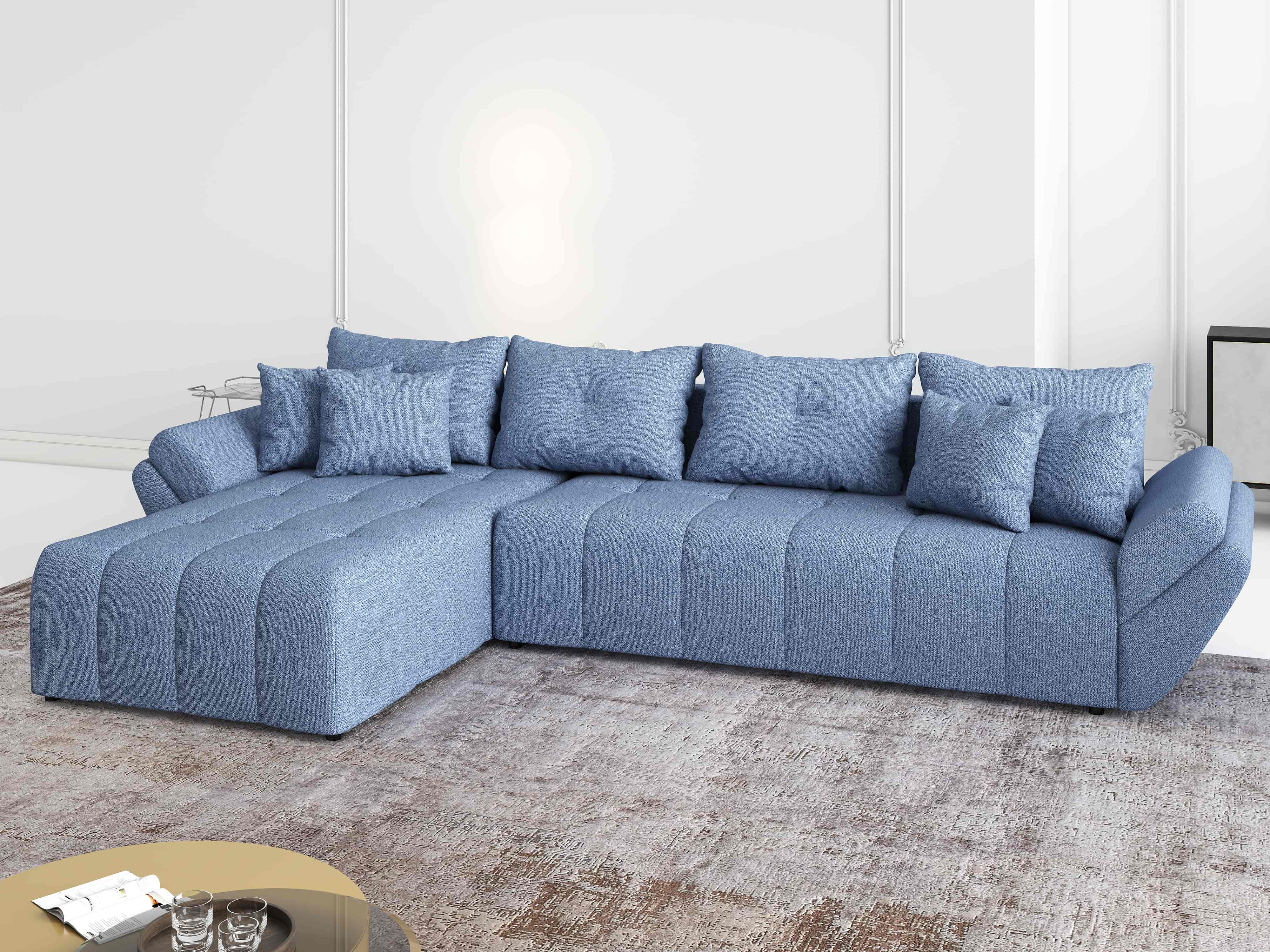 Colțar extensibil dumonde cu ladă de depozitare si sezut confortabil din spuma HR, Berlin XL Enjoy Lux Blue 350x185 cm Fabrica