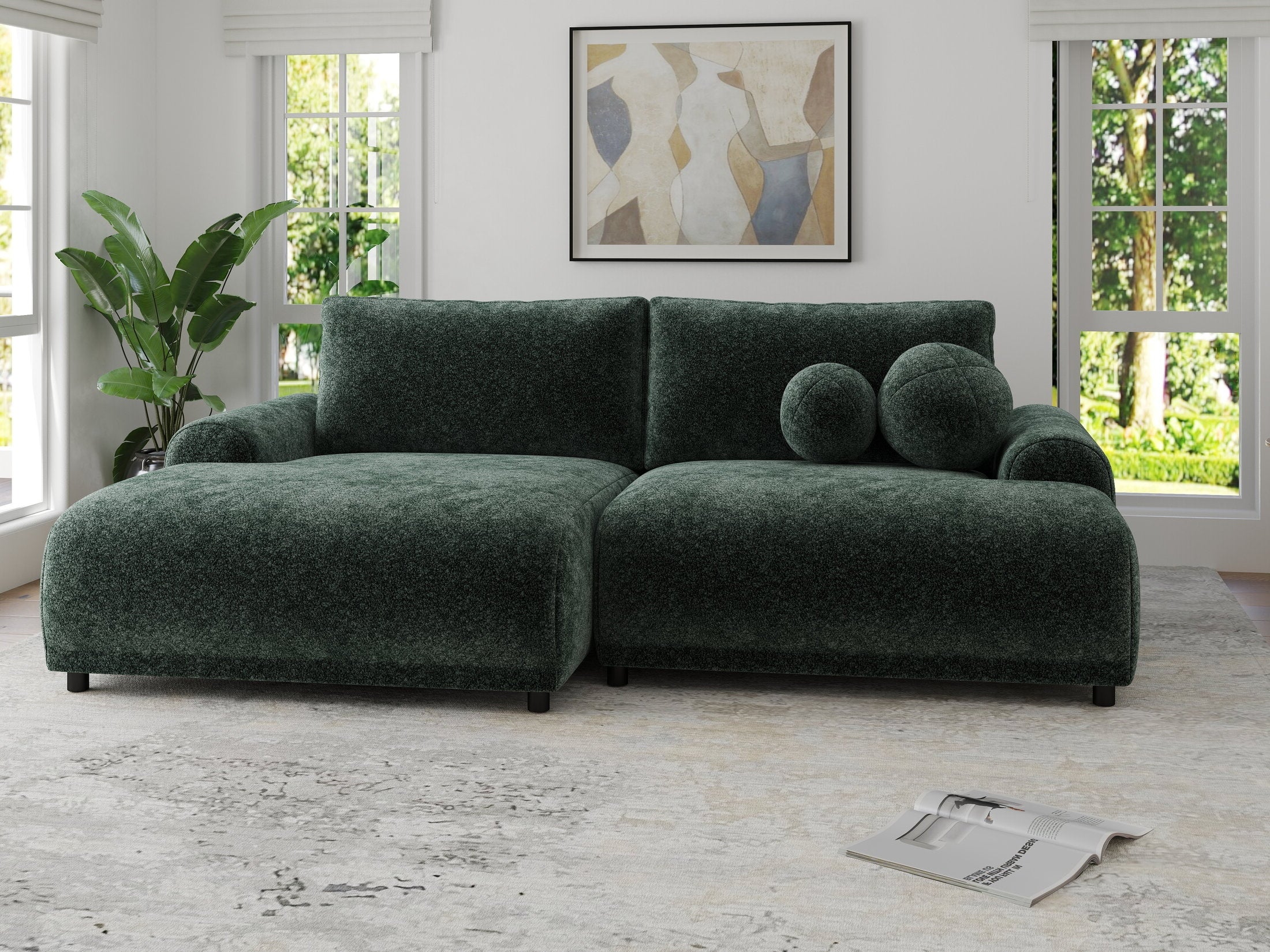 Colțar extensibil dumonde cu ladă de depozitare și șezut confortabil din spumă HR, Carlo Euphoria Verde 240x145 cm