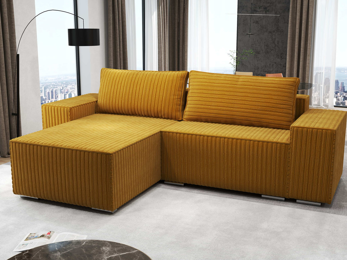 Colțar extensibil dumonde cu ladă de depozitare si sezut confortabil din spuma HR, Dream Ambience Mustar 290x185 cm Fabrica