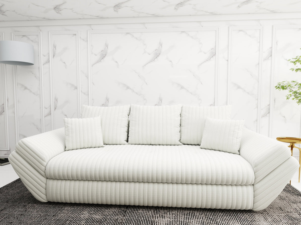 Canapea extensibilă dumonde cu ladă de depozitare si sezut confortabil din spuma HR, Loana Ambience White 250x100 cm Fabrica