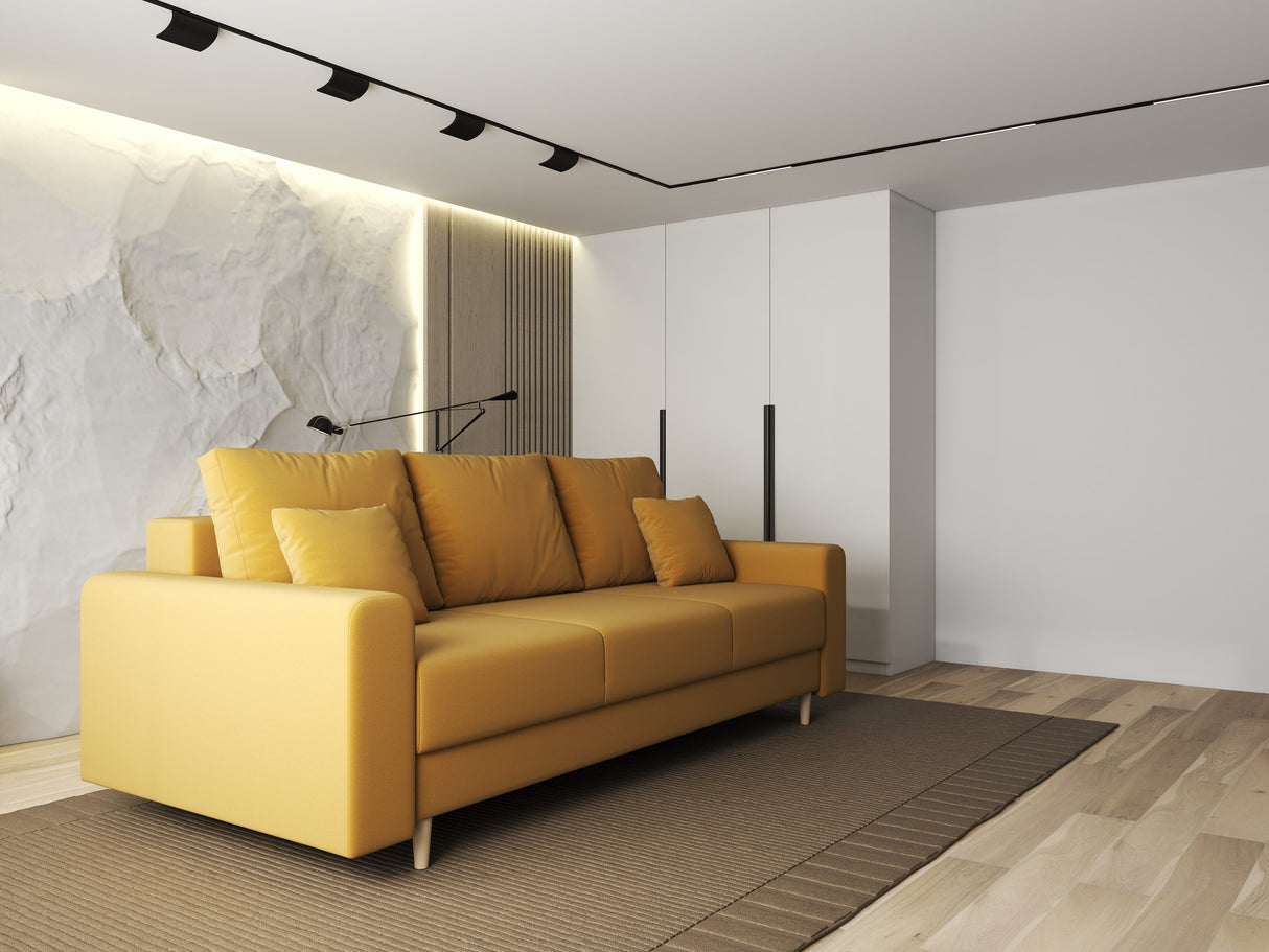 Canapea extensibilă dumonde cu ladă de depozitare si sezut confortabil din spuma HR, Kronos Royal Mustar 210x100 cm fabrica