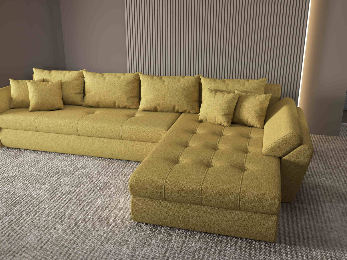 Colțar extensibil dumonde cu ladă de depozitare si sezut confortabil din spuma HR, Loana XL Enjoy Melon II 335x185 cm Fabrica
