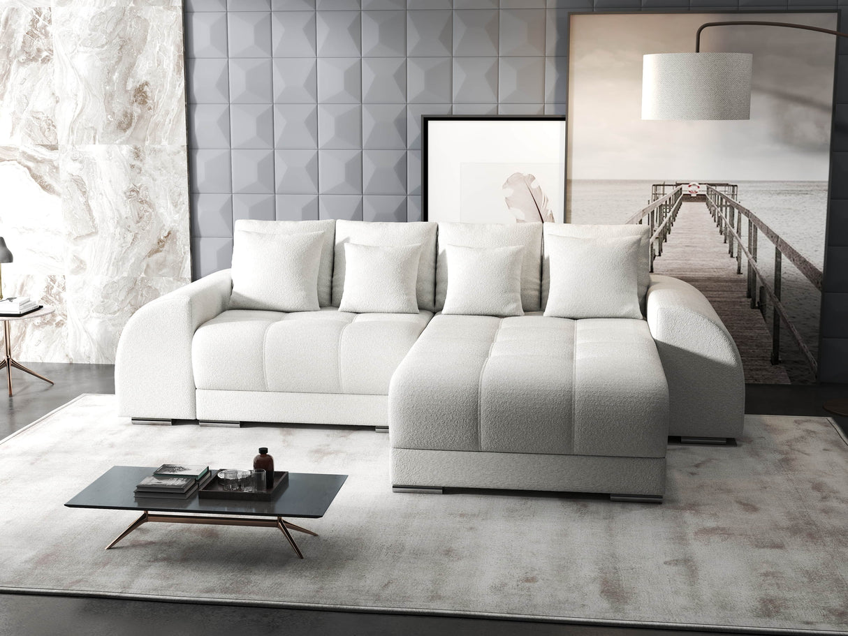 Colțar extensibil dumonde cu ladă de depozitare si sezut confortabil din spuma HR, Verona Euphoria Alb II 290x185 cm Fabrica