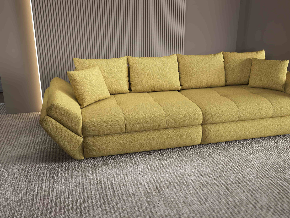 Canapea extensibilă dumonde cu ladă de depozitare si sezut confortabil din spuma HR, Loana Enjoy Melon 300x100 cm Fabrica