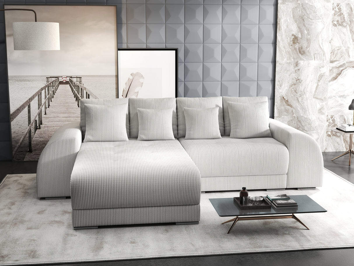 Colțar extensibil dumonde cu ladă de depozitare si sezut confortabil din spuma HR, Verona Zoom Gri 290x185 cm Fabrica