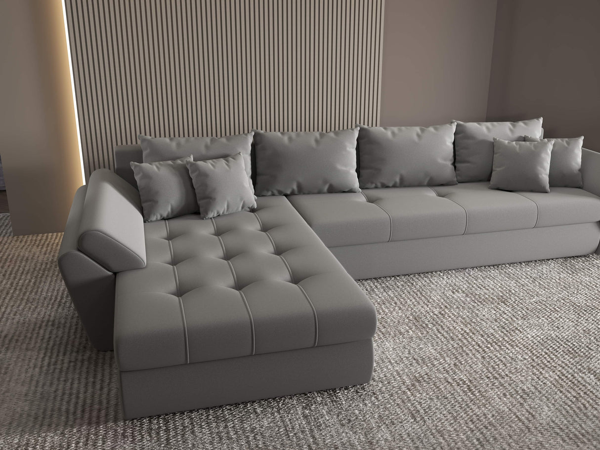 Colțar extensibil dumonde cu ladă de depozitare si sezut confortabil din spuma HR, Loana XL Royal Gri 335x185 cm Fabrica
