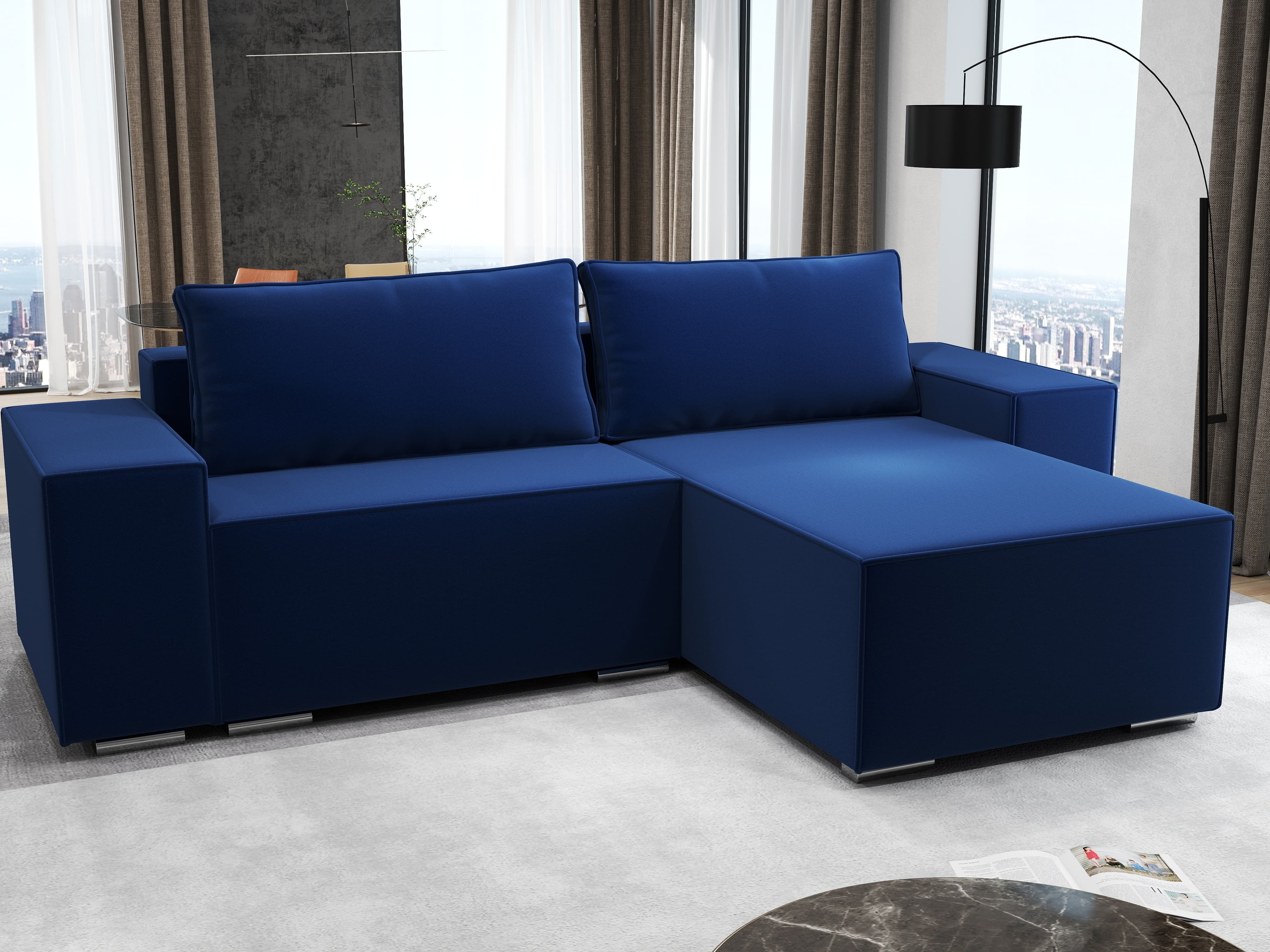 Colțar extensibil dumonde cu ladă de depozitare si sezut confortabil din spuma HR, Dream Royal Albastru 290x185 cm II Fabrica