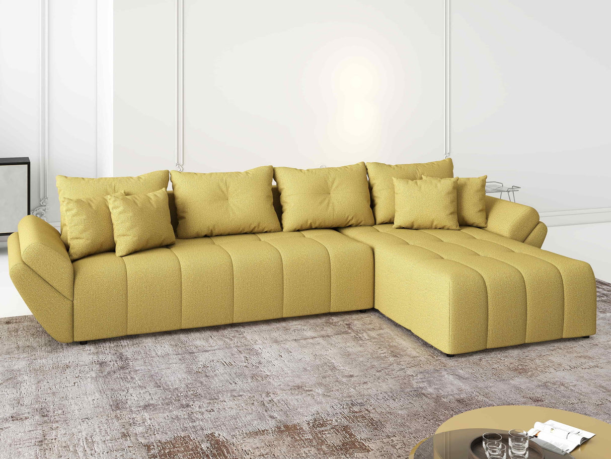 Colțar extensibil dumonde cu ladă de depozitare si sezut confortabil din spuma HR, Berlin XL Enjoy Lux Melon 350x185 cm II Fabrica