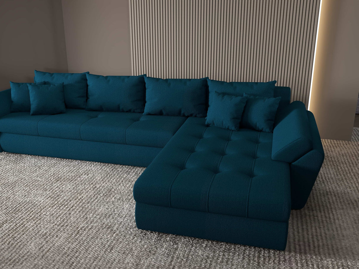 Colțar extensibil dumonde cu ladă de depozitare si sezut confortabil din spuma HR, Loana XL Enjoy Verde Petrol II 335x185 cm Fabrica