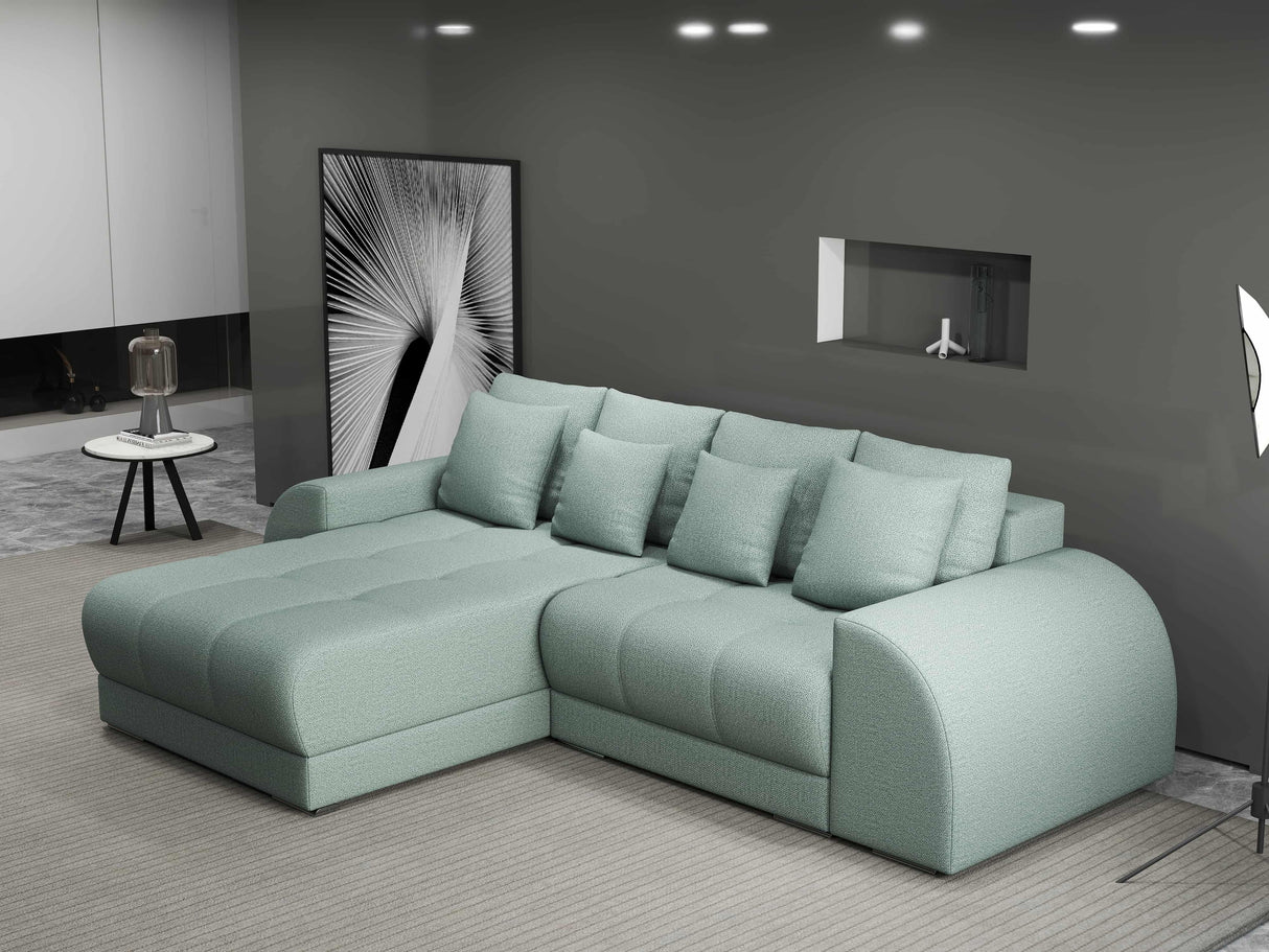 Colțar extensibil dumonde cu ladă de depozitare si sezut confortabil din spuma HR, Verona Enjoy Mint 290x185 cm Fabrica
