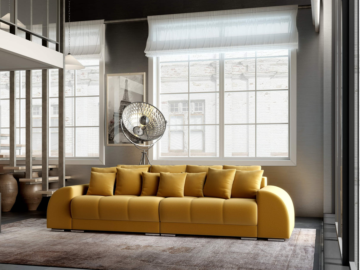 Canapea extensibilă dumonde cu 2 lăzi de depozitare si sezut confortabil din spuma HR, Verona Royal Mustar 310x100 cm Fabrica