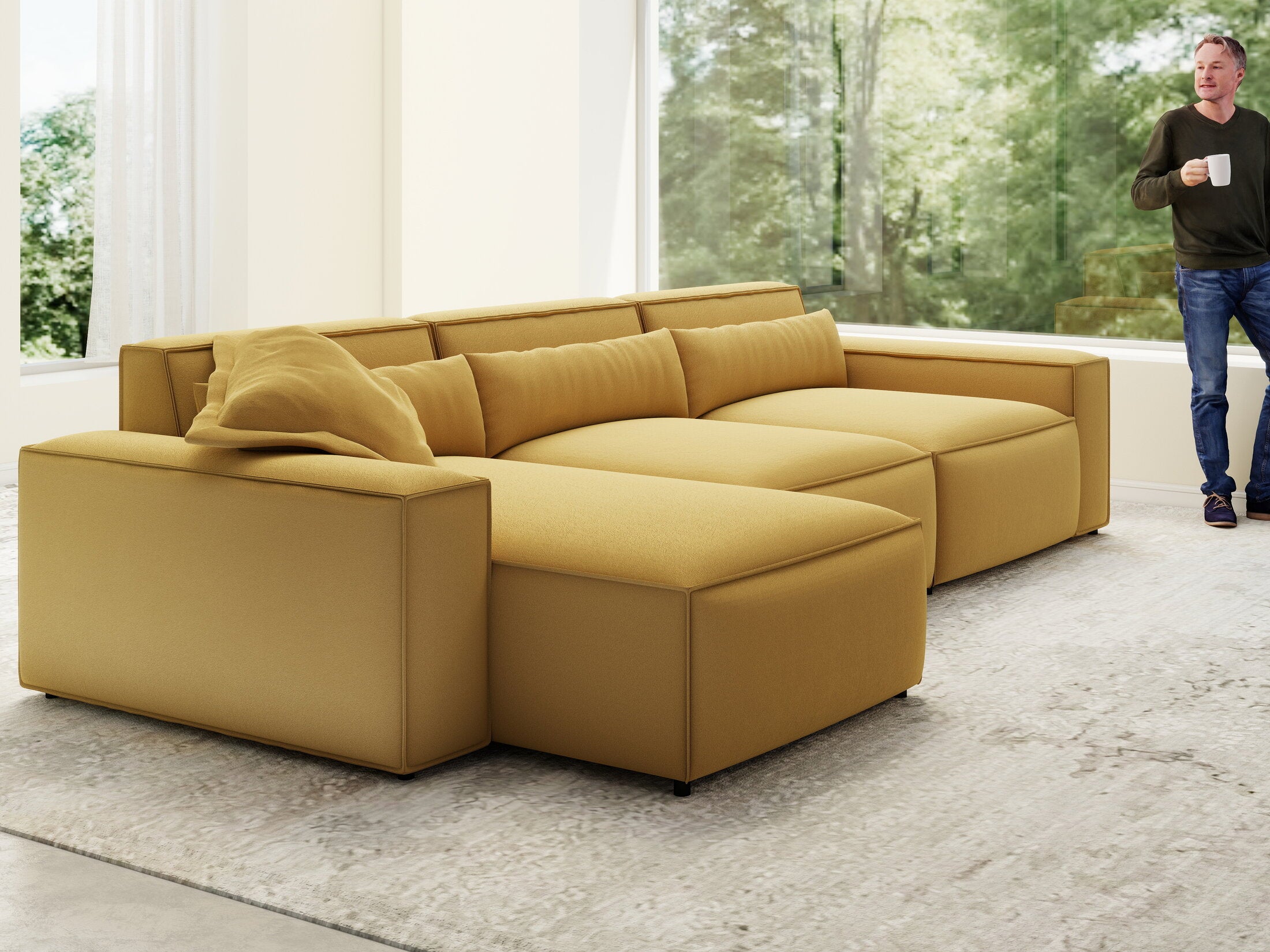 Colțar dumonde cu sezut confortabil din spuma HR, Marvelo XL Royal Mustar 366x175 cm