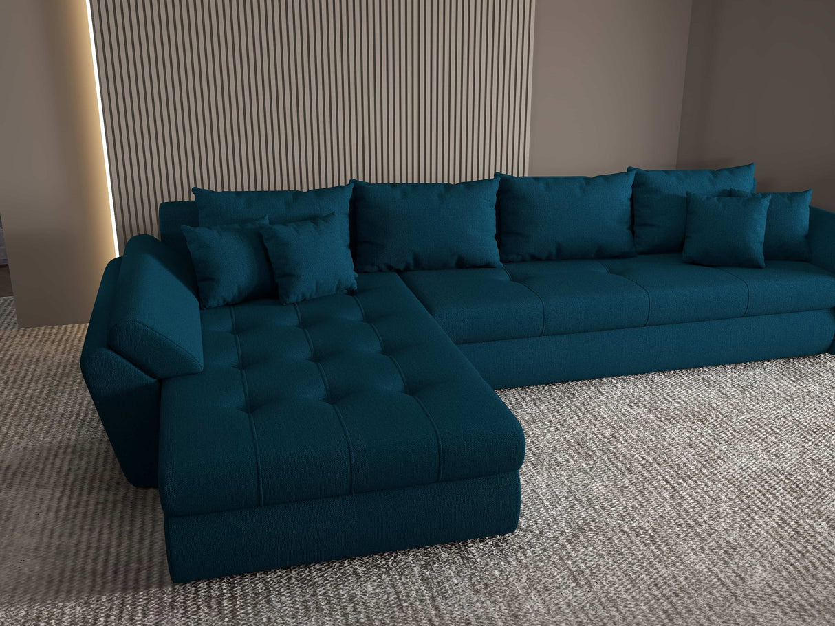Colțar extensibil dumonde cu ladă de depozitare si sezut confortabil din spuma HR, Loana XL Enjoy Verde Petrol 335x185 cm Fabrica