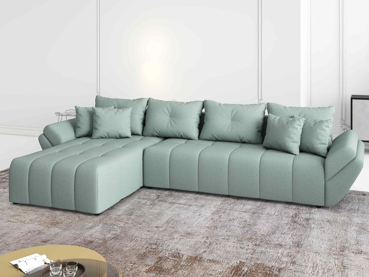 Colțar extensibil dumonde cu ladă de depozitare si sezut confortabil din spuma HR, Berlin XL Enjoy Lux Mint 350x185 cm Fabrica
