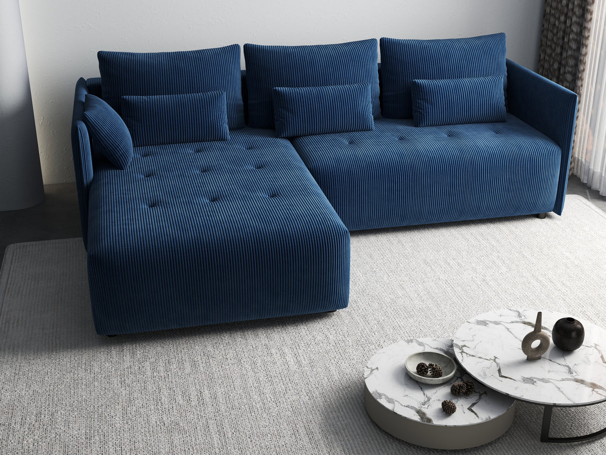 Colțar extensibil dumonde cu ladă de depozitare si sezut confortabil din spuma HR, Malta Zoom Blue II 235x185 cm