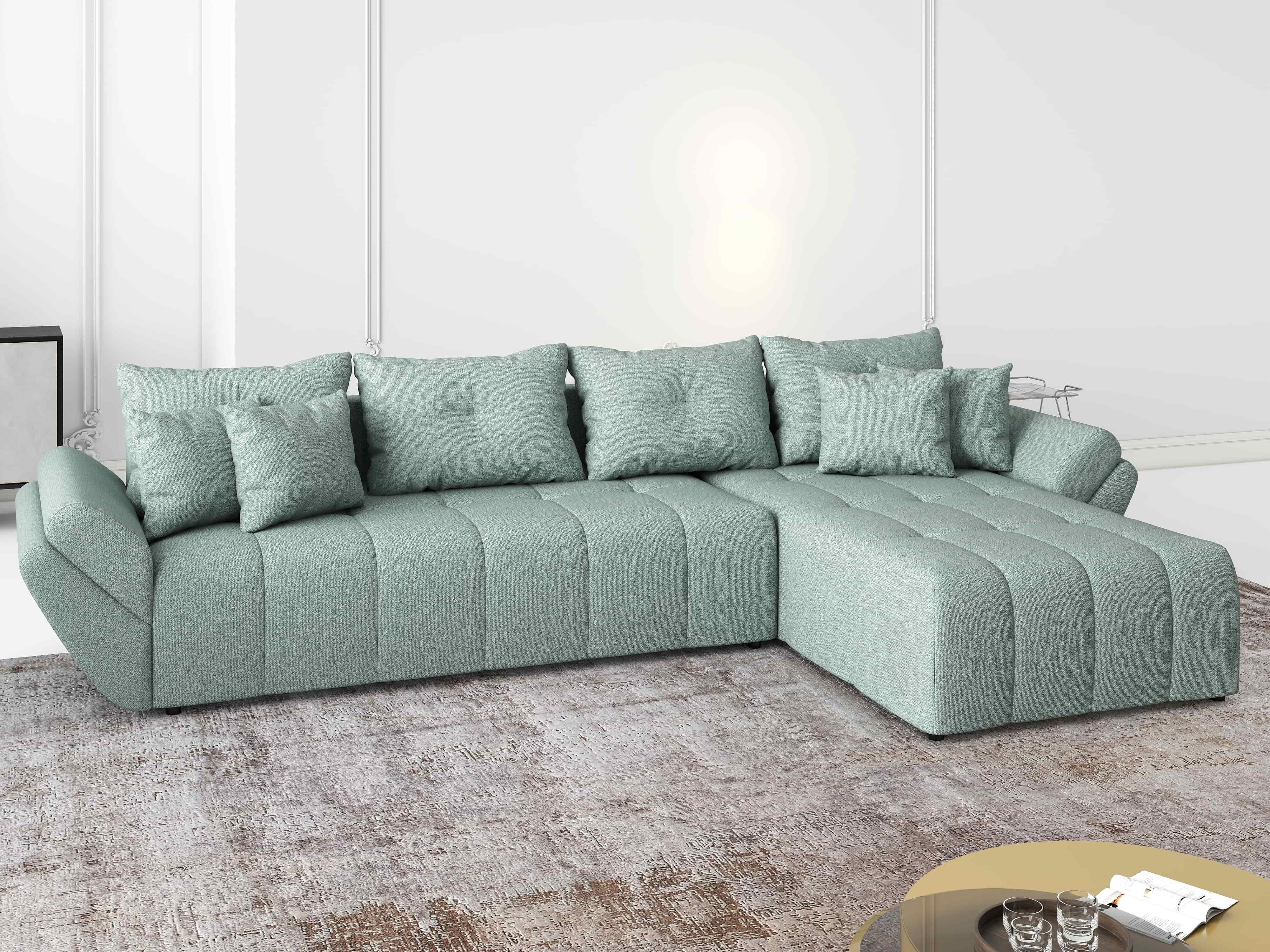 Colțar extensibil dumonde cu ladă de depozitare si sezut confortabil din spuma HR, Berlin XL Enjoy Mint 350x185 cm II Fabrica