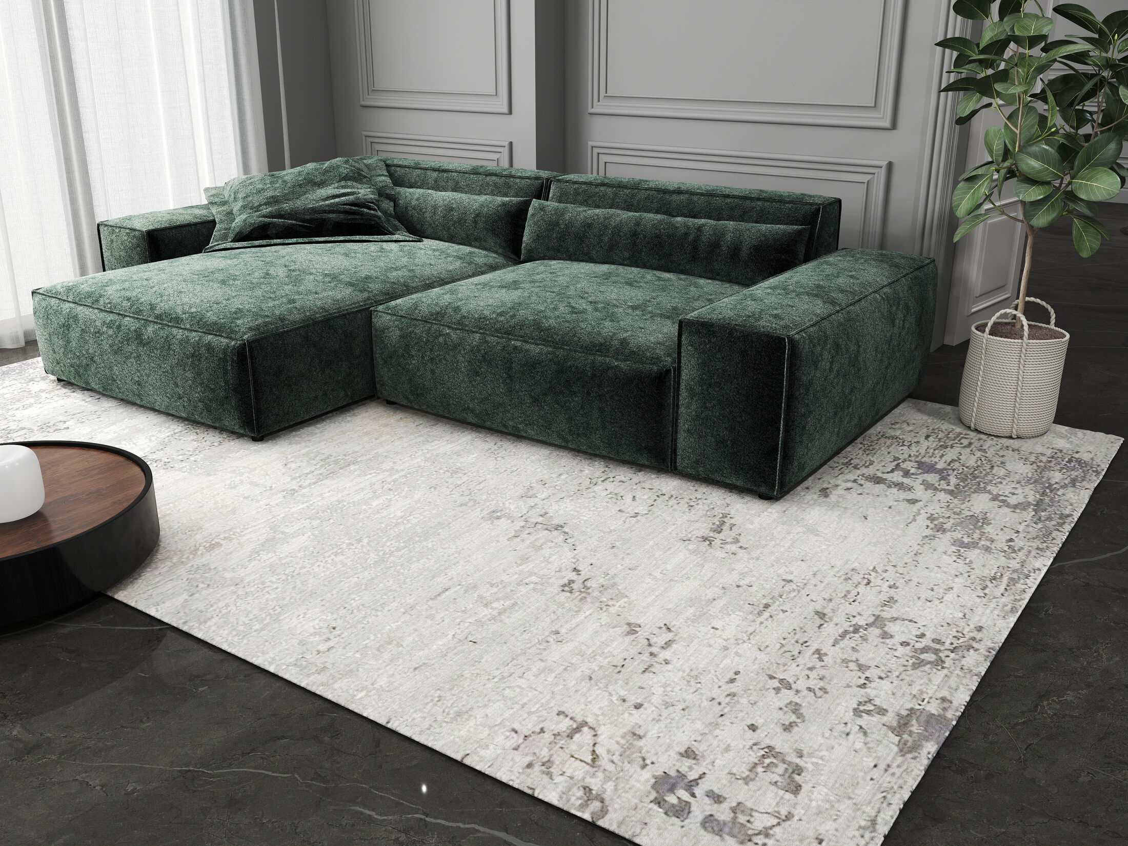 Colțar dumonde cu șezut confortabil din spumă HR, Marvelo Euphoria Verde 264x175 cm