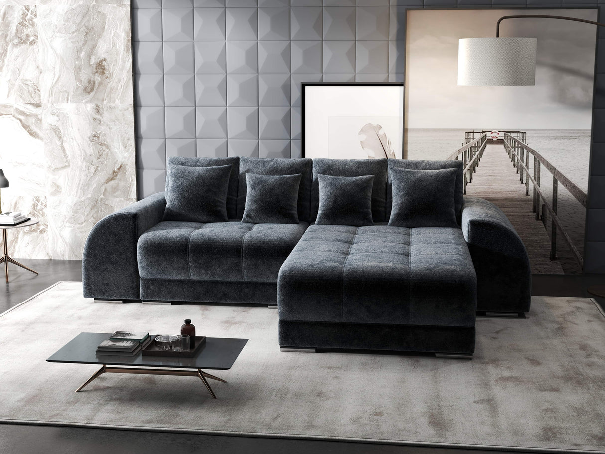 Colțar extensibil dumonde cu ladă de depozitare si sezut confortabil din spuma HR, Verona Euphoria Gri Grafit II 290x185 cm Fabrica