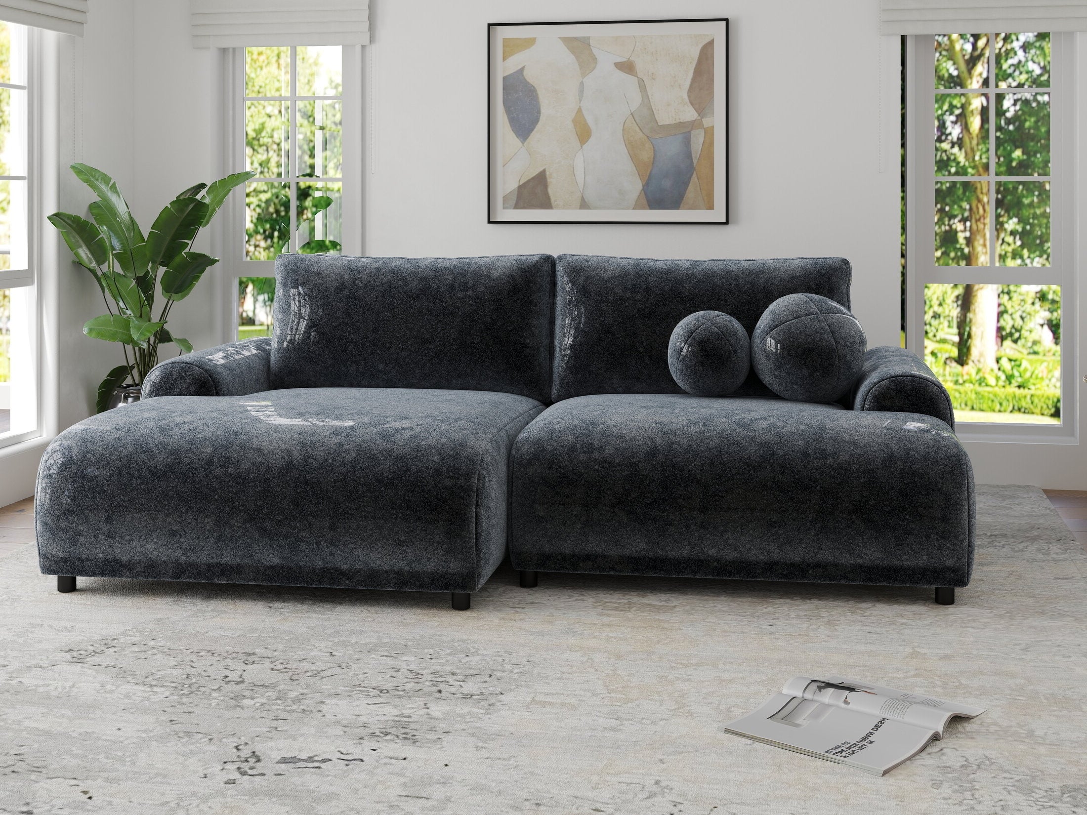 Colțar extensibil dumonde cu ladă de depozitare și șezut confortabil din spumă HR, Carlo Euphoria Gri Grafit 240x145 cm