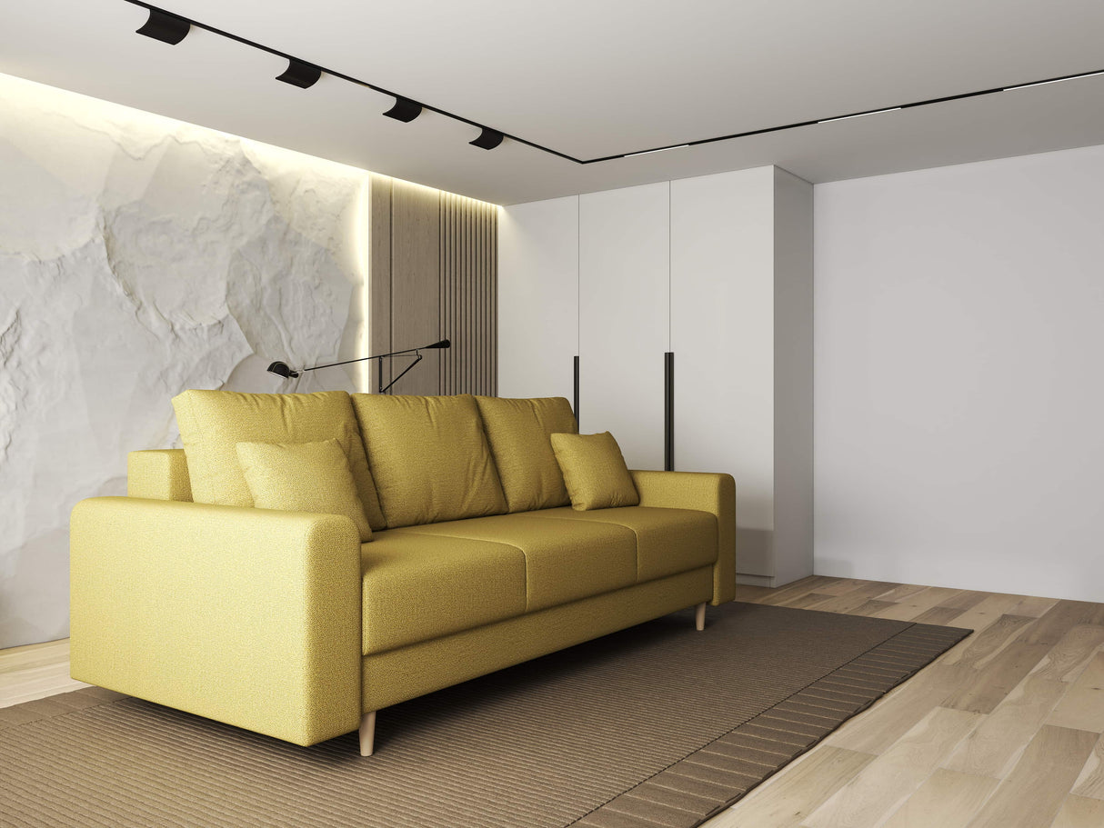 Canapea extensibilă dumonde cu ladă de depozitare si sezut confortabil din spuma HR, Kronos Enjoy Galben Melon 210x100 cm fabrica