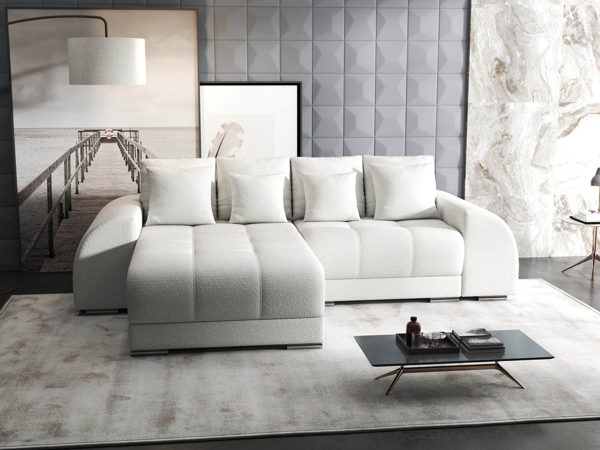 Colțar extensibil dumonde cu ladă de depozitare si sezut confortabil din spuma HR, Verona Euphoria Alb 290x185 cm Fabrica
