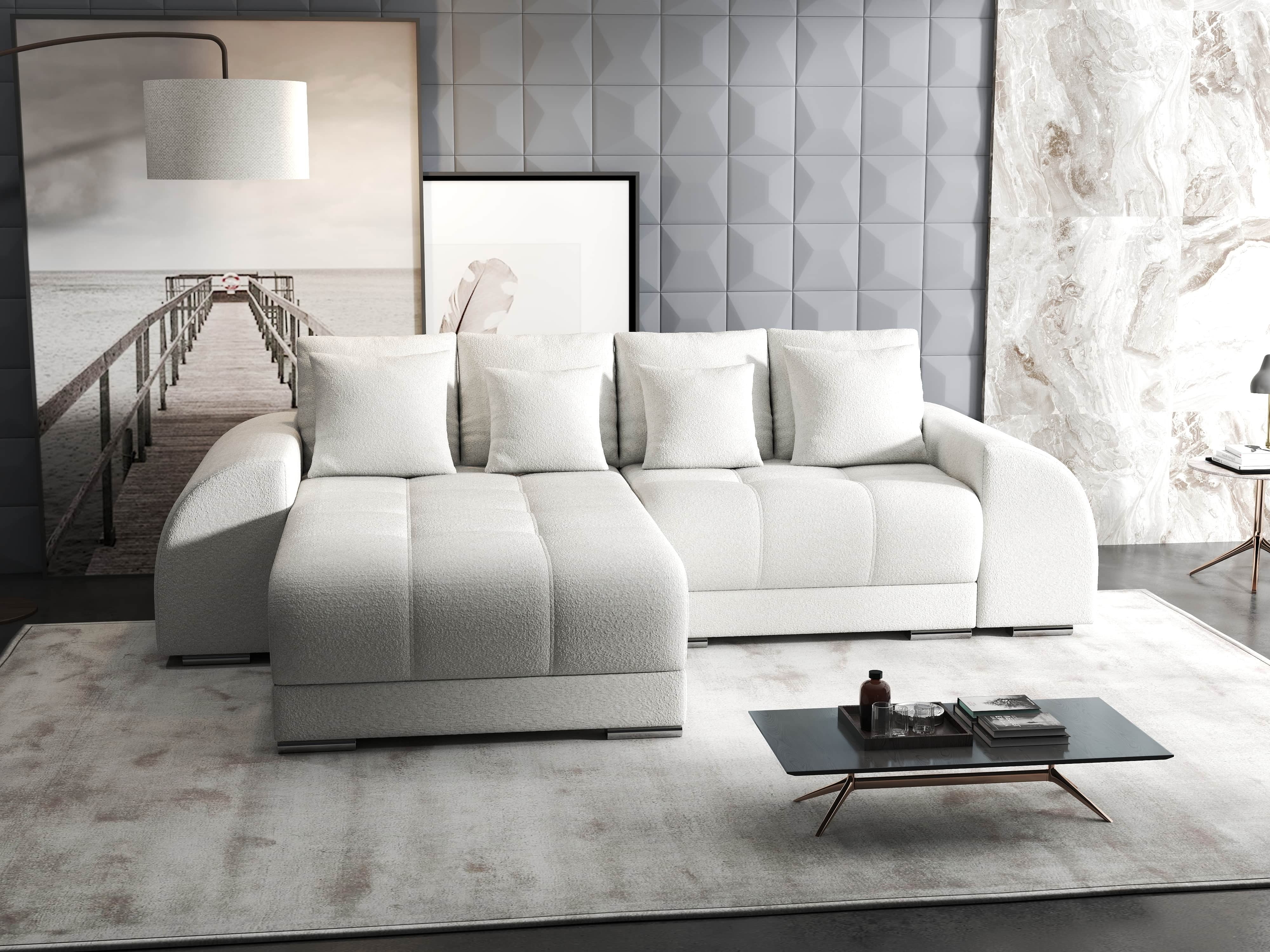 Colțar extensibil dumonde cu ladă de depozitare si sezut confortabil din spuma HR, Verona Euphoria Alb 290x185 cm Fabrica