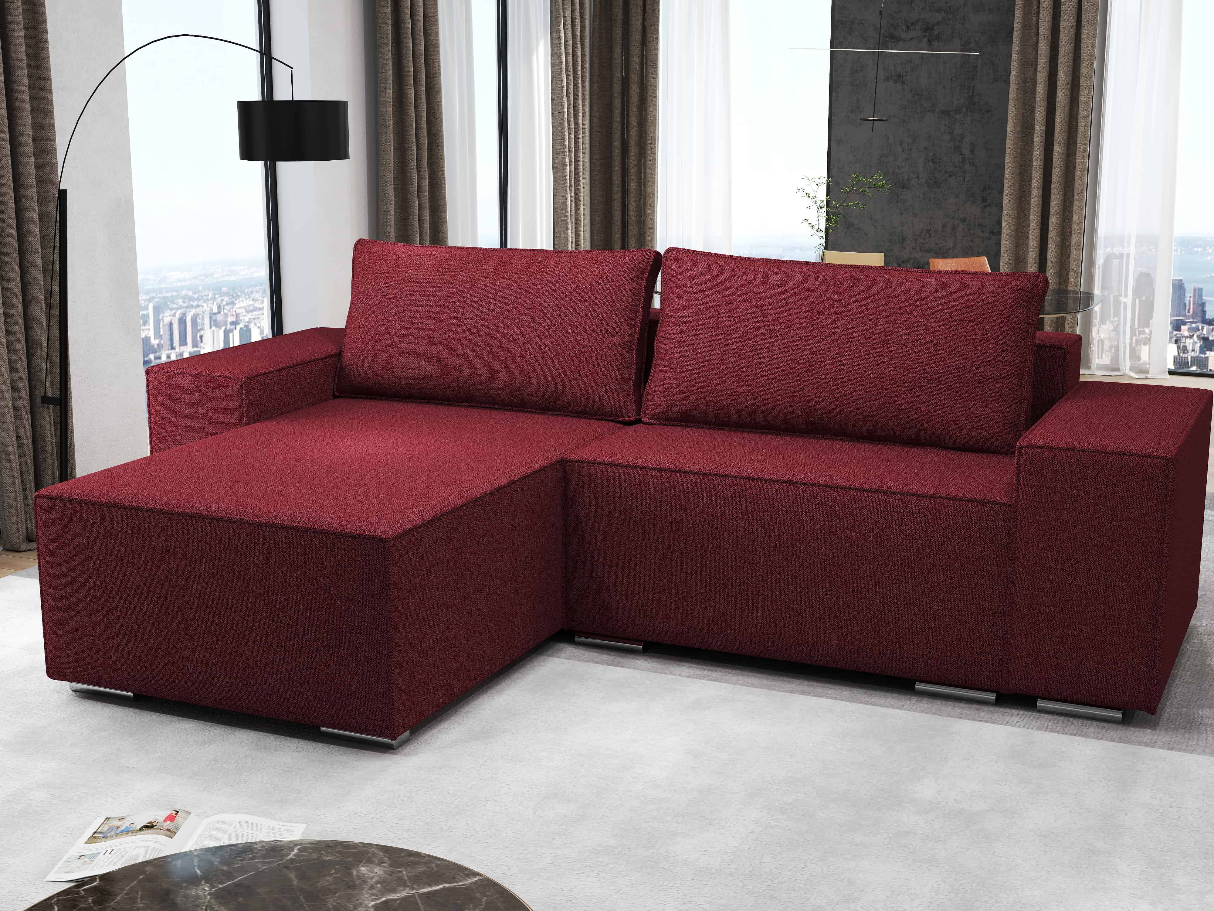 Colțar extensibil dumonde cu ladă de depozitare si sezut confortabil din spuma HR, Dream Enjoy Rosu 290x185 cm Fabrica