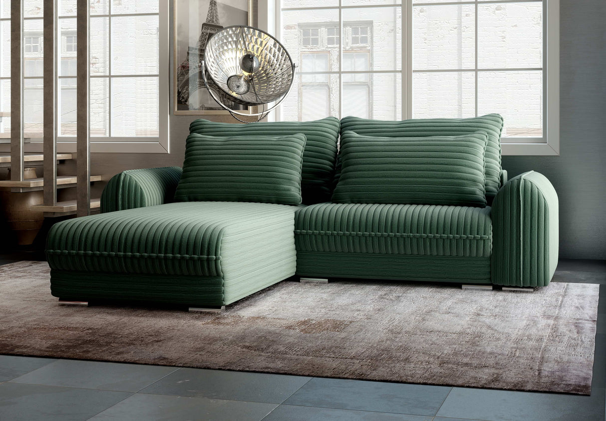 Colțar extensibil dumonde cu ladă de depozitare si sezut confortabil din spuma HR, Denver Ambience Verde 275x185 cm Fabrica