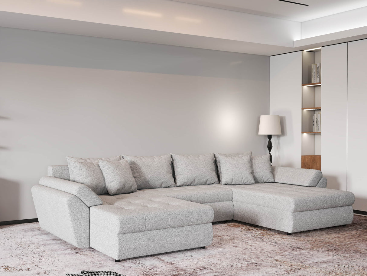 Colțar extensibil dumonde cu ladă de depozitare si sezut confortabil din spuma HR, Loana U Gri Euphoria 355x185 cm Fabrica