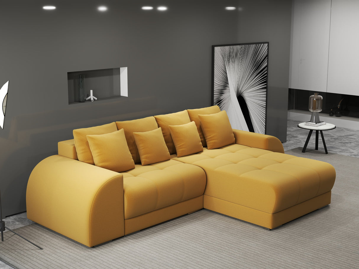 Colțar extensibil dumonde cu ladă de depozitare si sezut confortabil din spuma HR, Verona Royal Mustar II 290x185 cm Fabrica