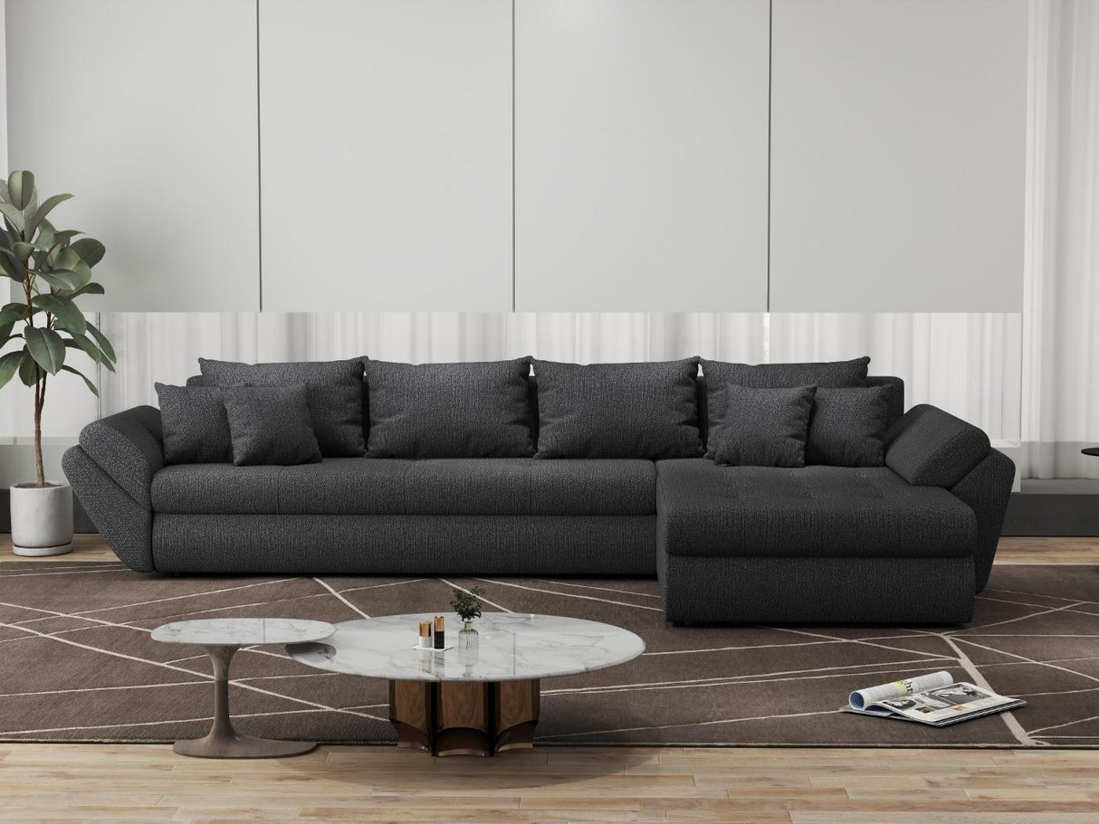 Colțar extensibil dumonde cu ladă de depozitare si sezut confortabil din spuma HR, Loana XL Enjoy Gri Grafit II 335x185 cm Fabrica