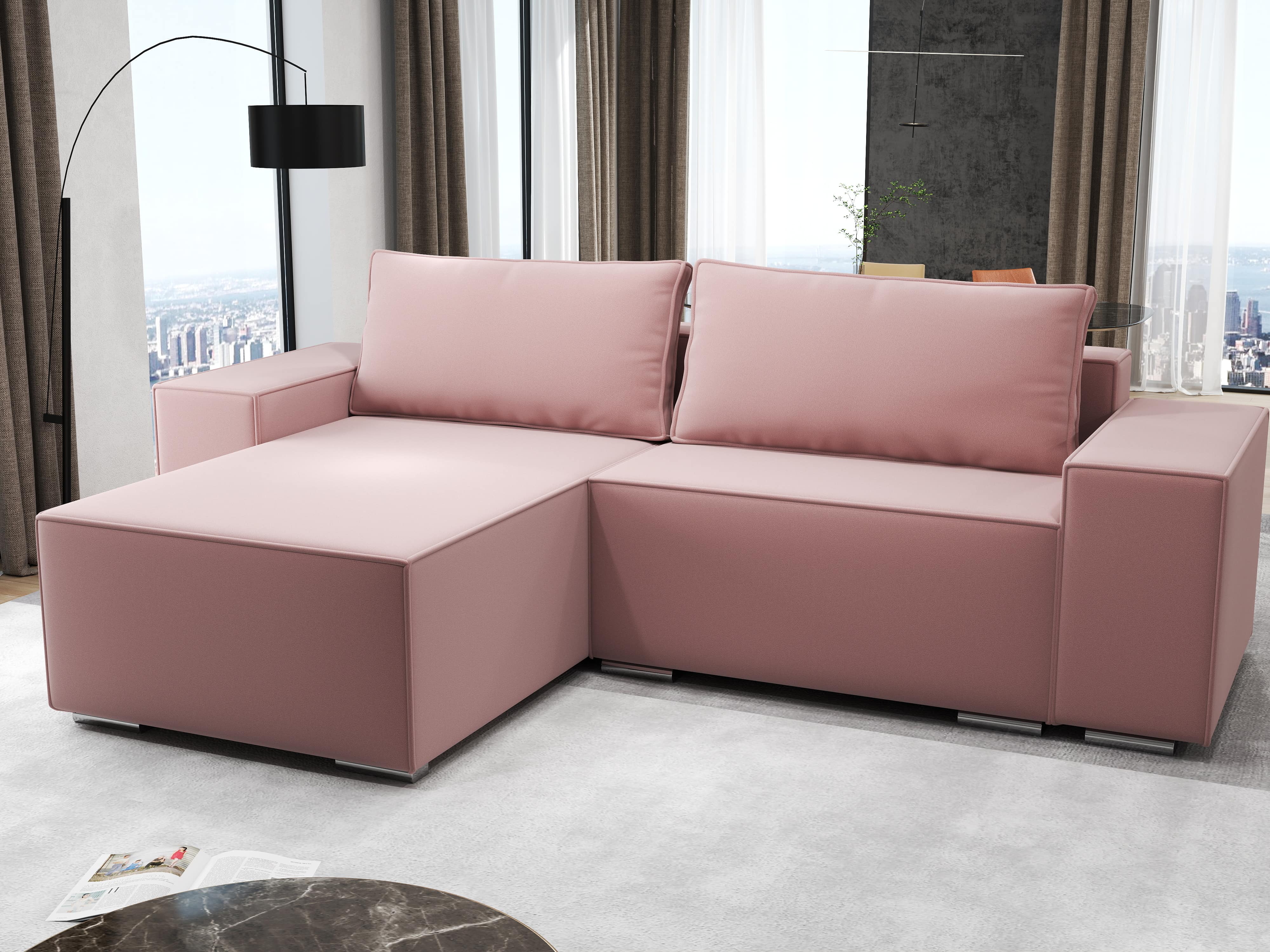 Colțar extensibil dumonde cu ladă de depozitare si sezut confortabil din spuma HR, Dream Royal Roz 290x185 cm Fabrica