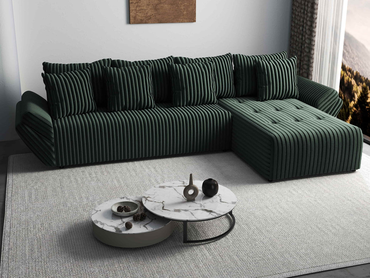 Colțar extensibil dumonde cu ladă de depozitare si sezut confortabil din spuma HR, Berlin XL Ambience Green II 350x185 cm Fabrica