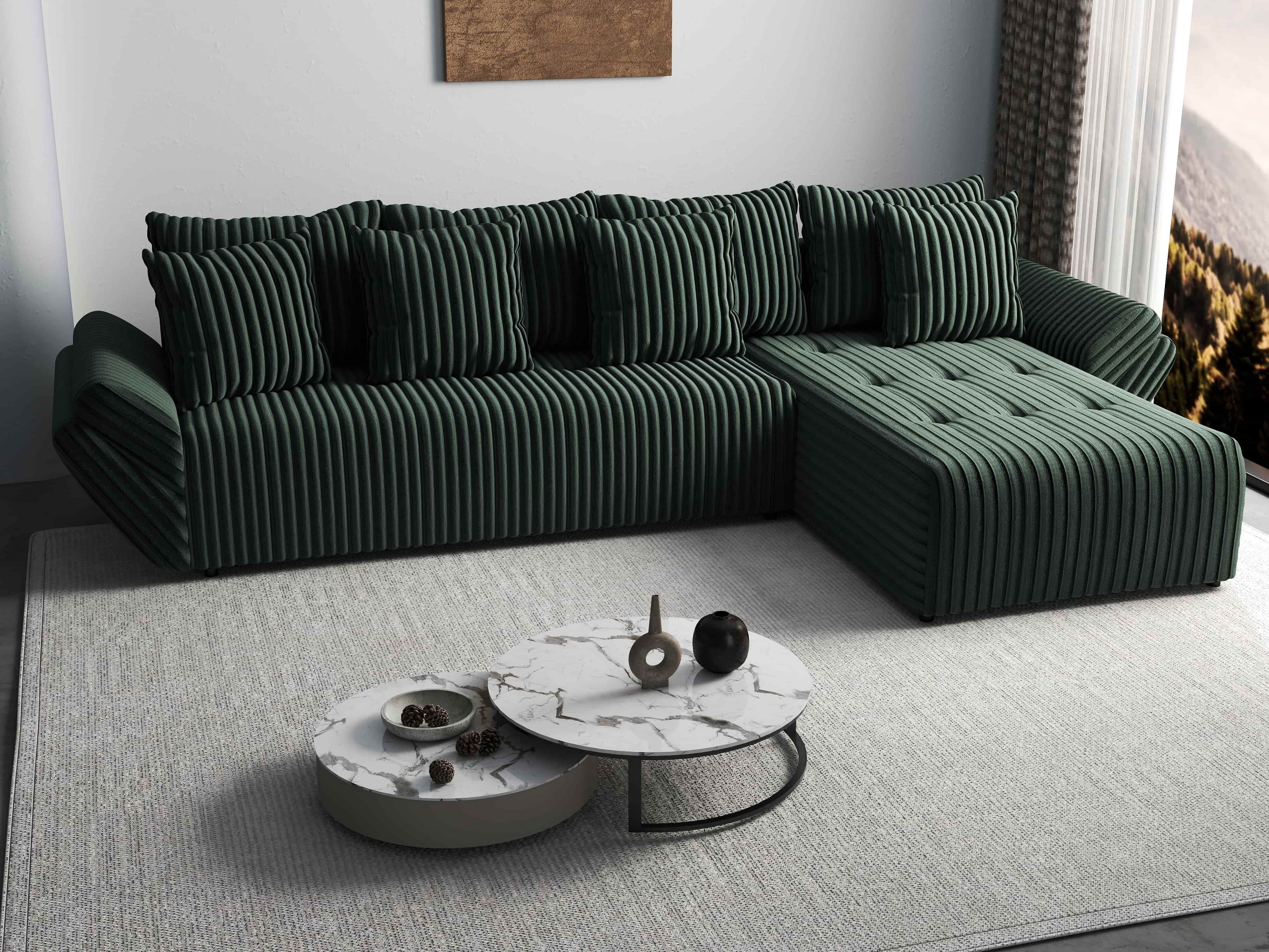 Colțar extensibil dumonde cu ladă de depozitare si sezut confortabil din spuma HR, Berlin XL Ambience Green II 350x185 cm Fabrica