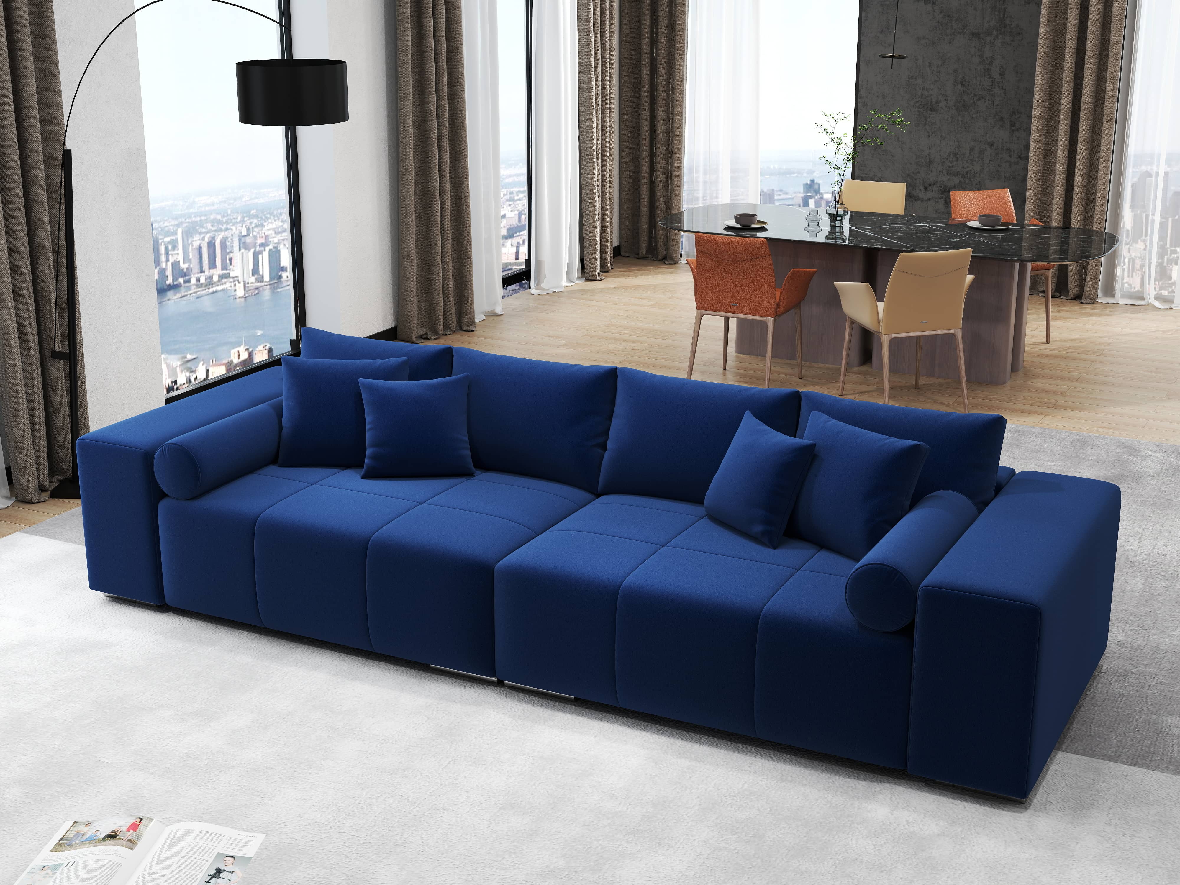 Canapea extensibilă dumonde cu ladă de depozitare si sezut confortabil din spuma HR, Marbela Royal Velvet Albastru XXL 295x100 cm fabrica