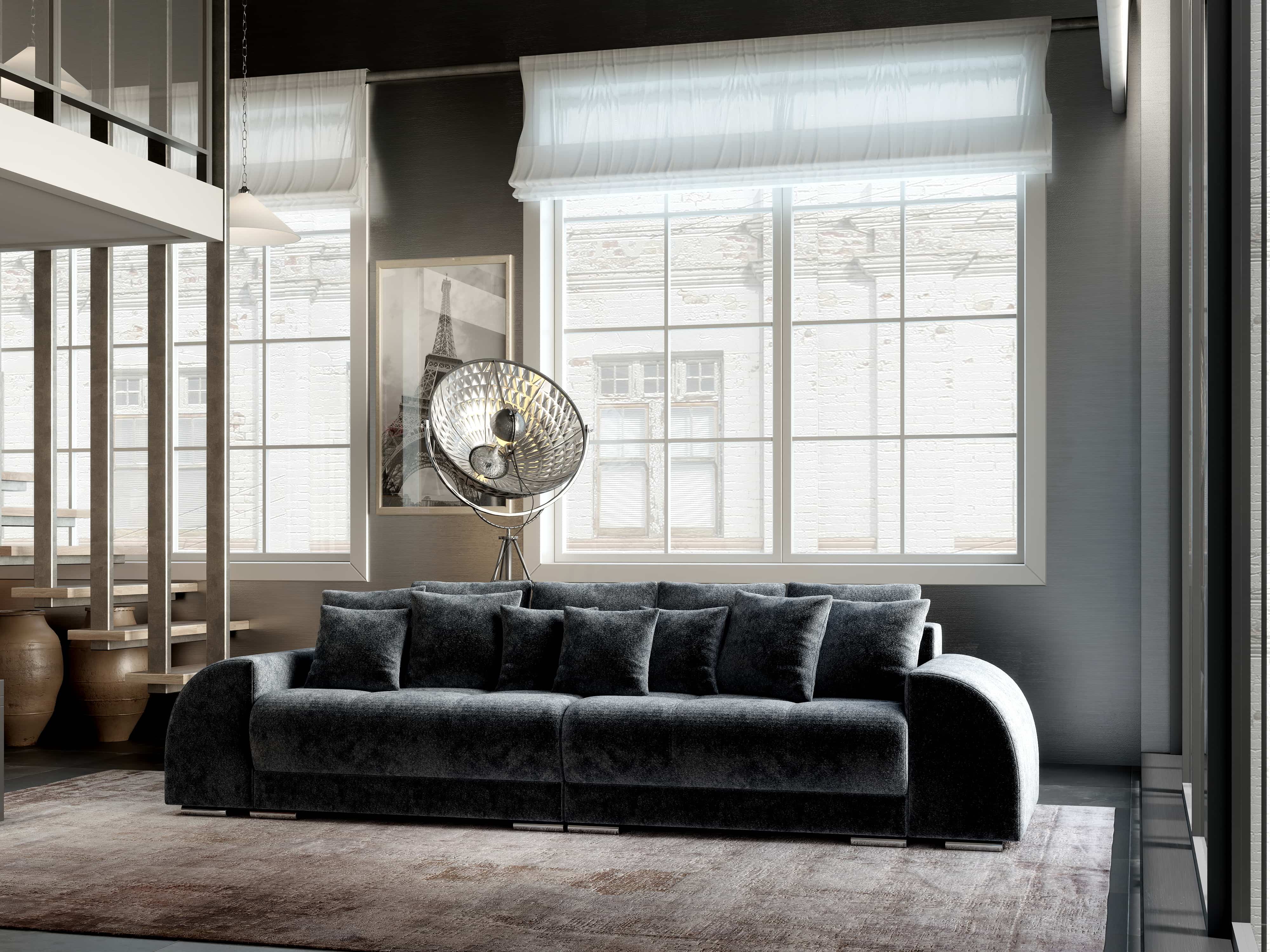 Canapea extensibilă dumonde cu 2 lăzi de depozitare si sezut confortabil din spuma HR, Verona Euphoria Gri Grafit 310x100 cm Fabrica