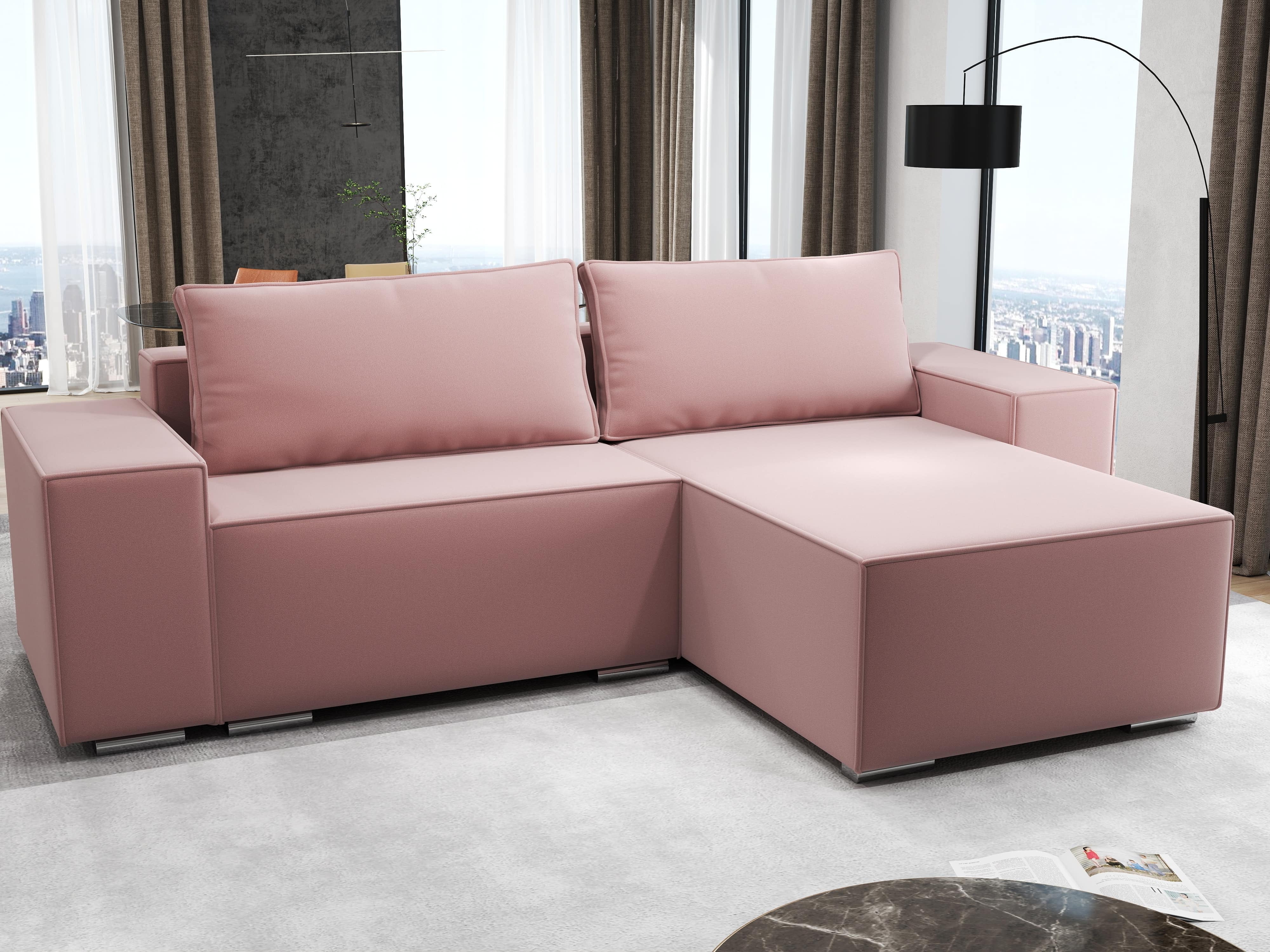 Colțar extensibil dumonde cu ladă de depozitare si sezut confortabil din spuma HR, Dream Royal Roz 290x185 cm II Fabrica