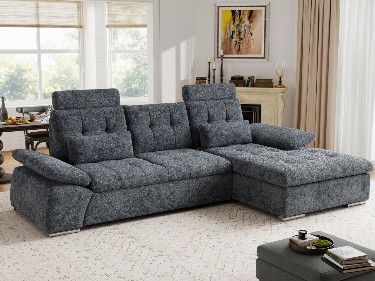 Colțar extensibil dumonde cu ladă de depozitare și șezut confortabil din spumă HR, Merkur Euphoria Gri Grafit 270x168 cm II